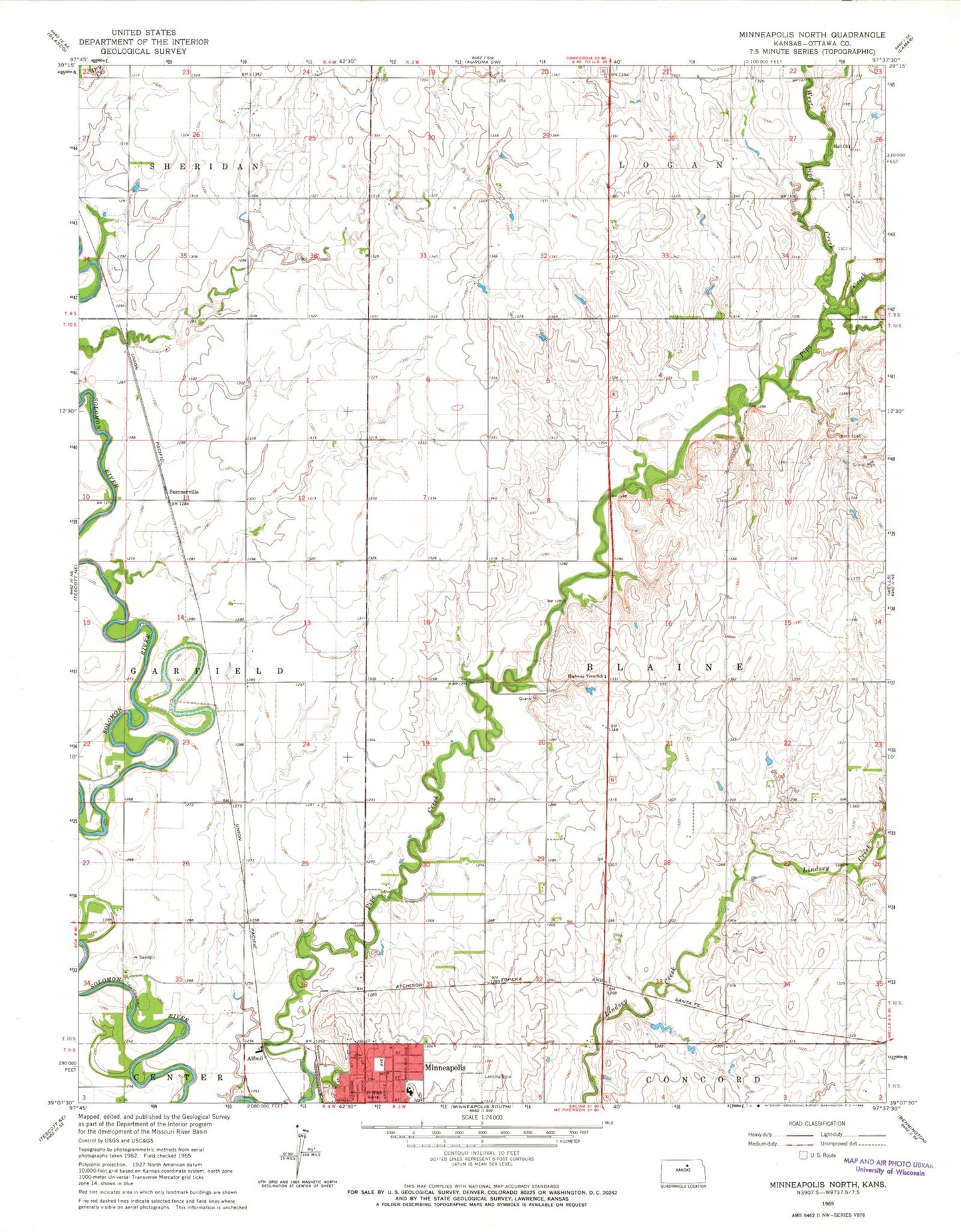 Classic USGS Minneapolis North Kansas 7.5'x7.5' Topo Map Image