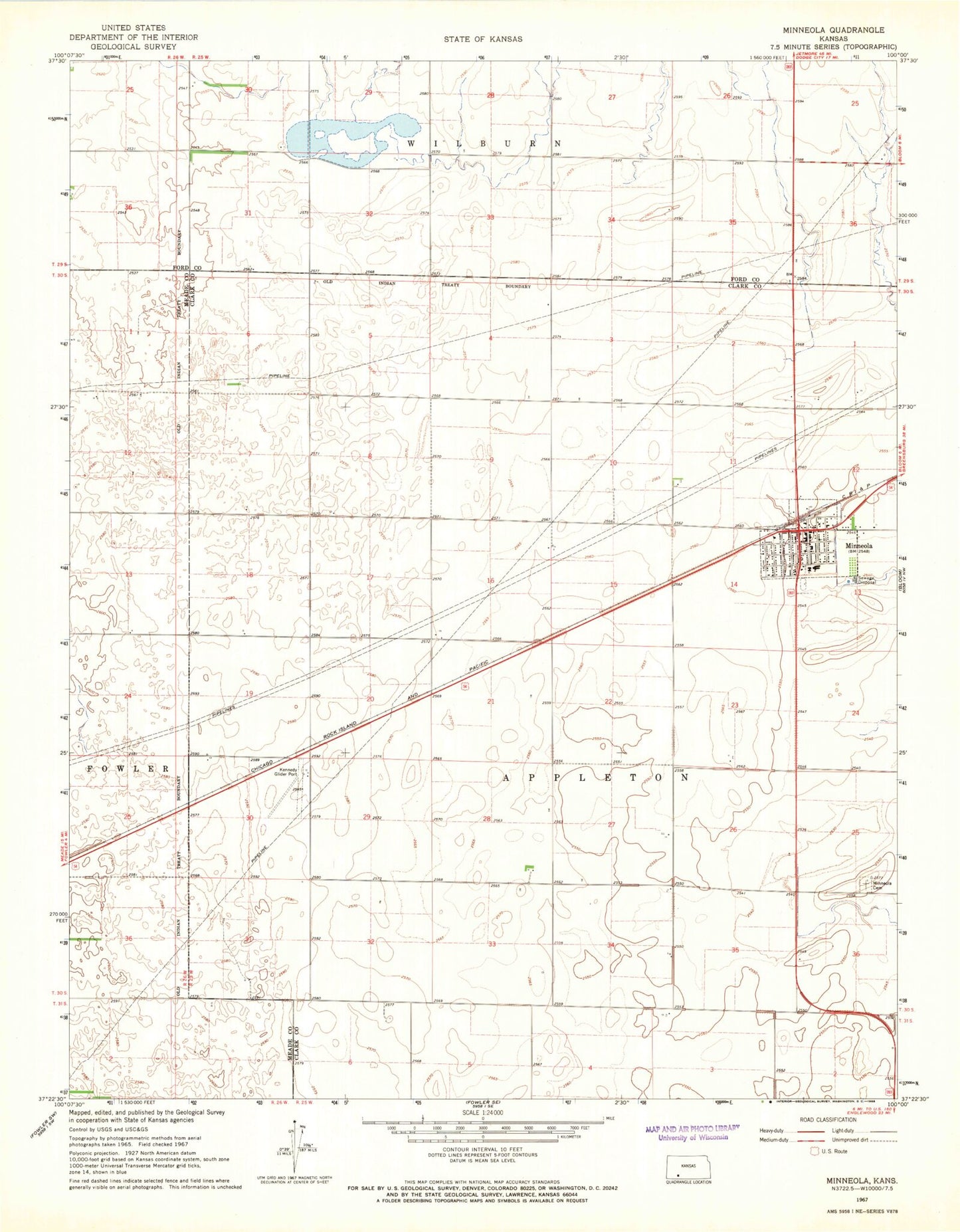 Classic USGS Minneola Kansas 7.5'x7.5' Topo Map Image