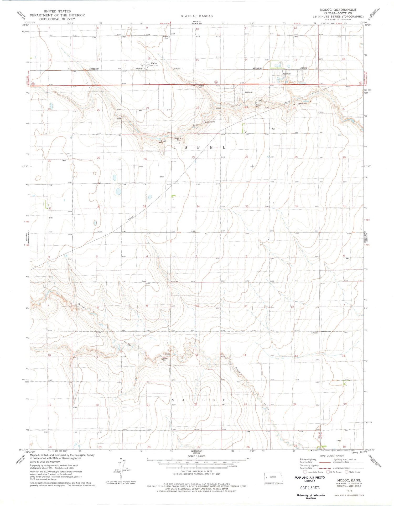 Classic USGS Modoc Kansas 7.5'x7.5' Topo Map Image
