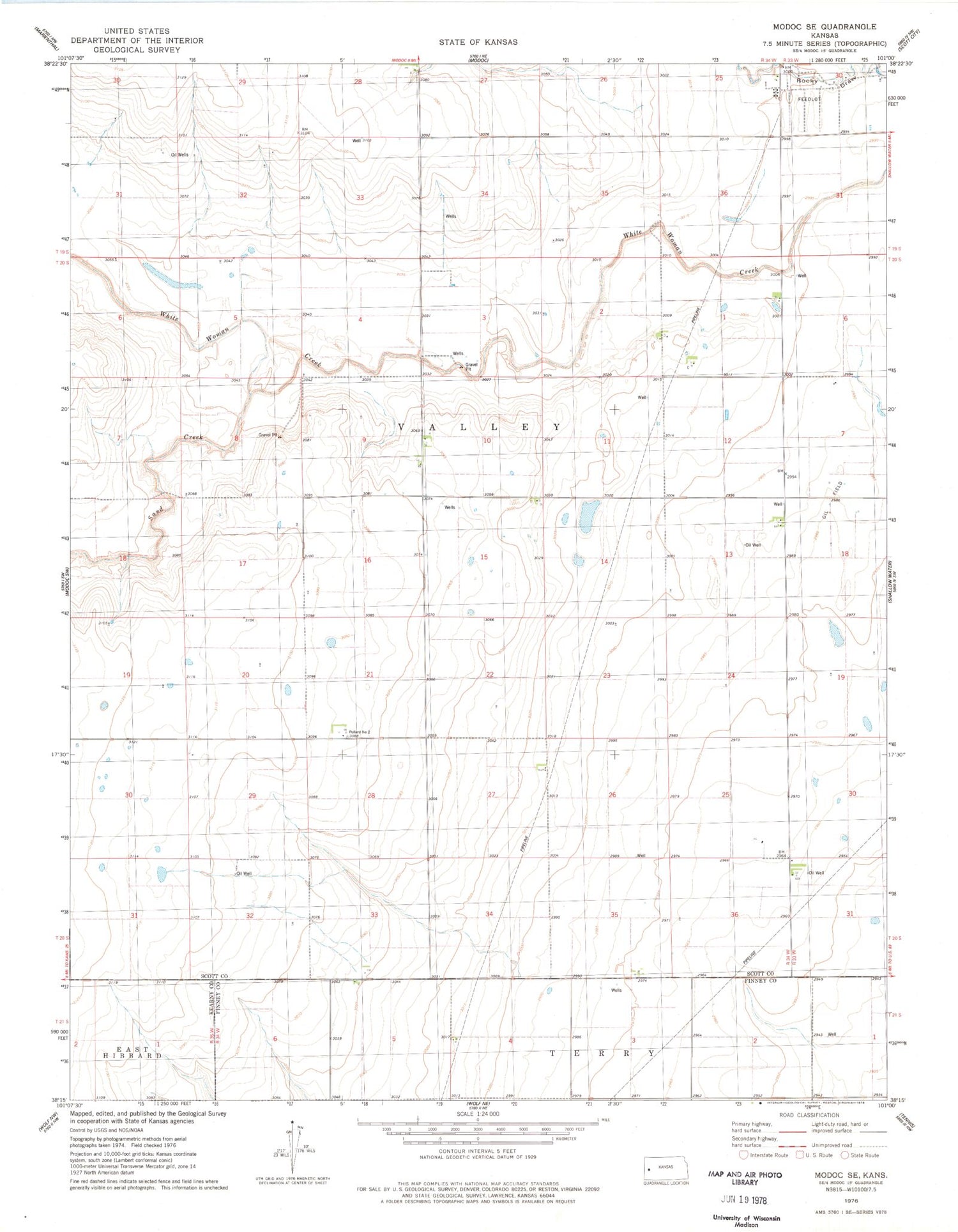 Classic USGS Modoc SE Kansas 7.5'x7.5' Topo Map Image