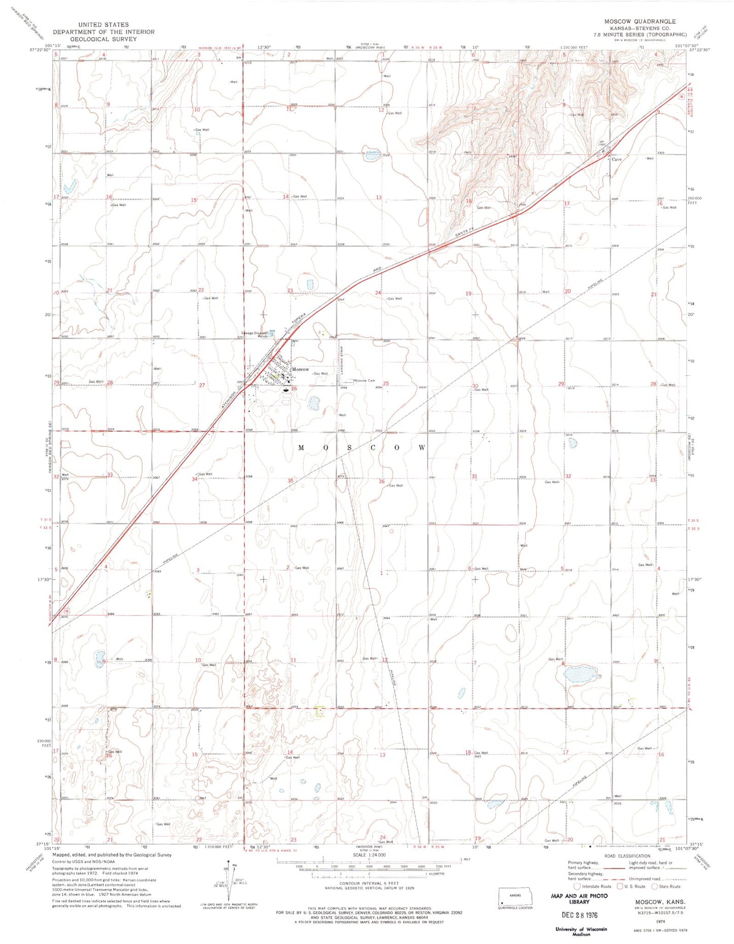 Classic USGS Moscow Kansas 7.5'x7.5' Topo Map Image