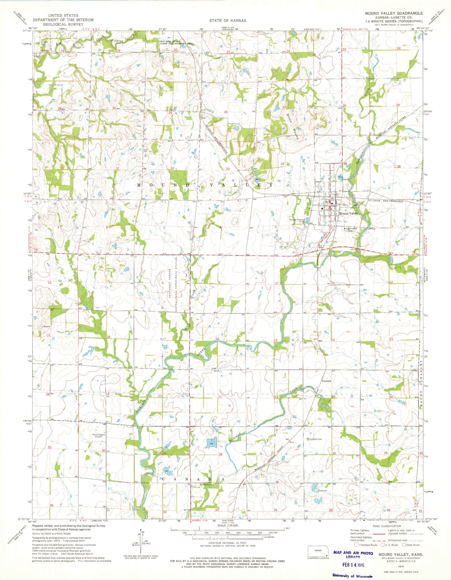Classic USGS Mound Valley Kansas 7.5'x7.5' Topo Map Image