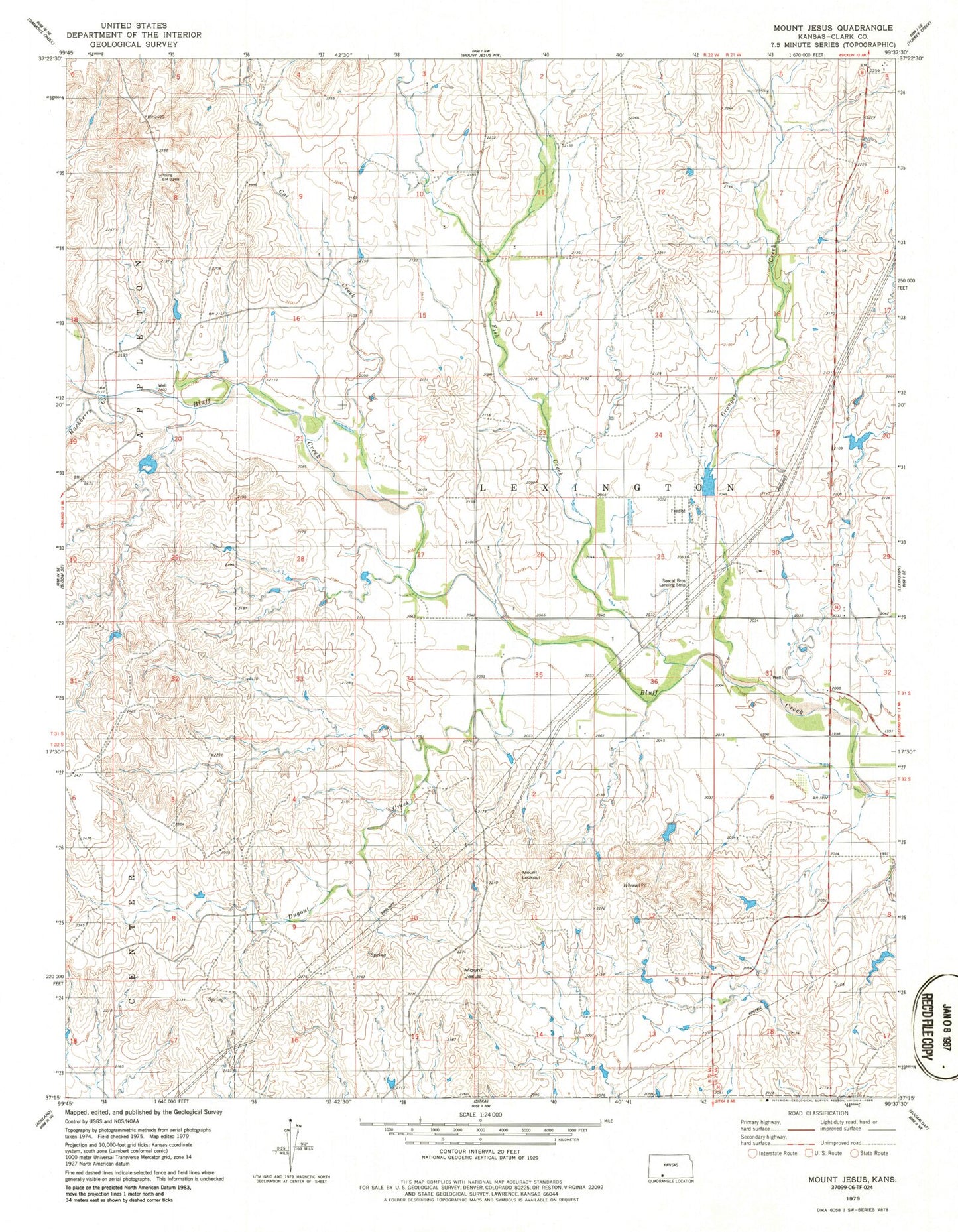 Classic USGS Mount Jesus Kansas 7.5'x7.5' Topo Map Image
