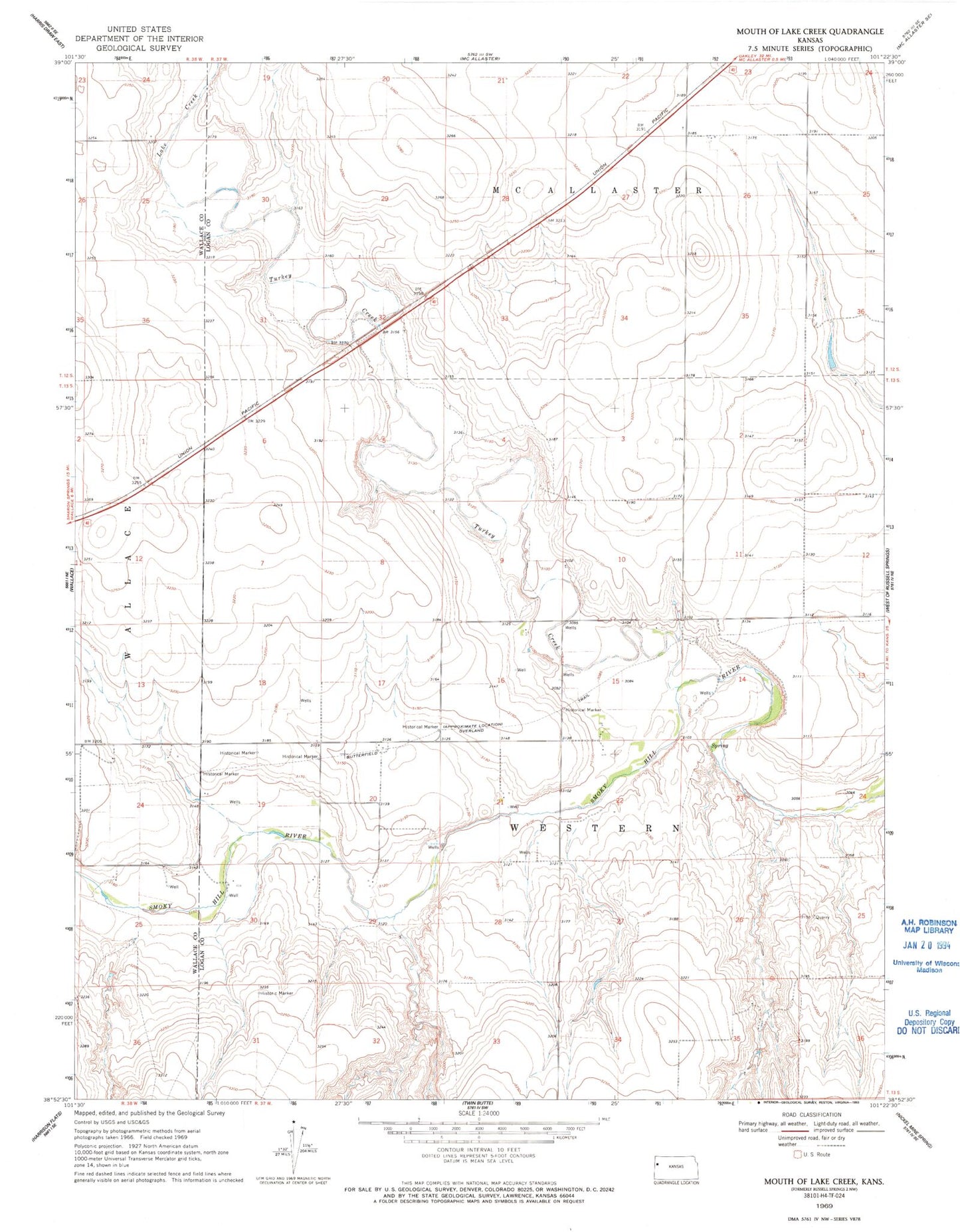 Classic USGS Mouth of Lake Creek Kansas 7.5'x7.5' Topo Map Image