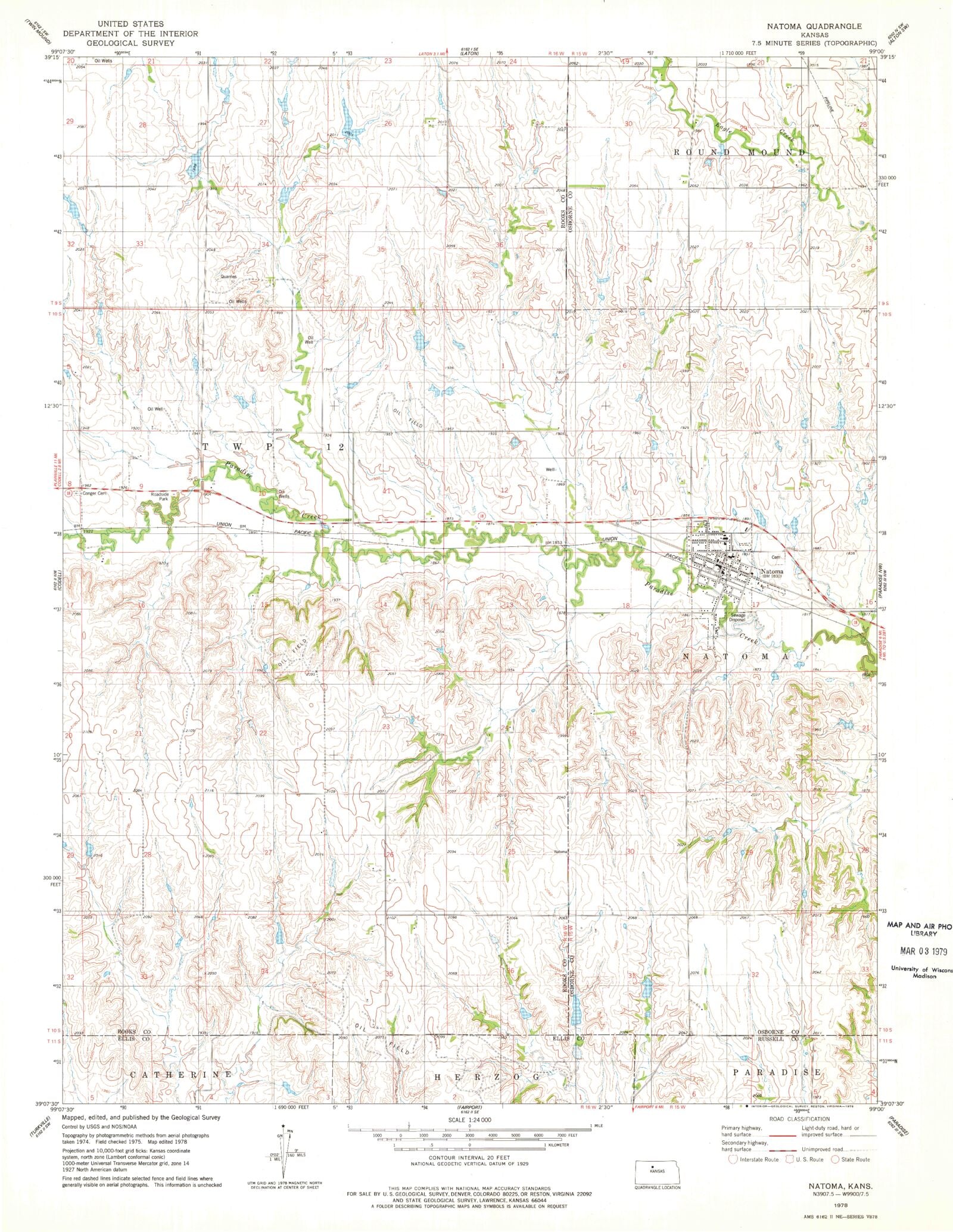 Classic USGS Natoma Kansas 7.5'x7.5' Topo Map MyTopo Map Store