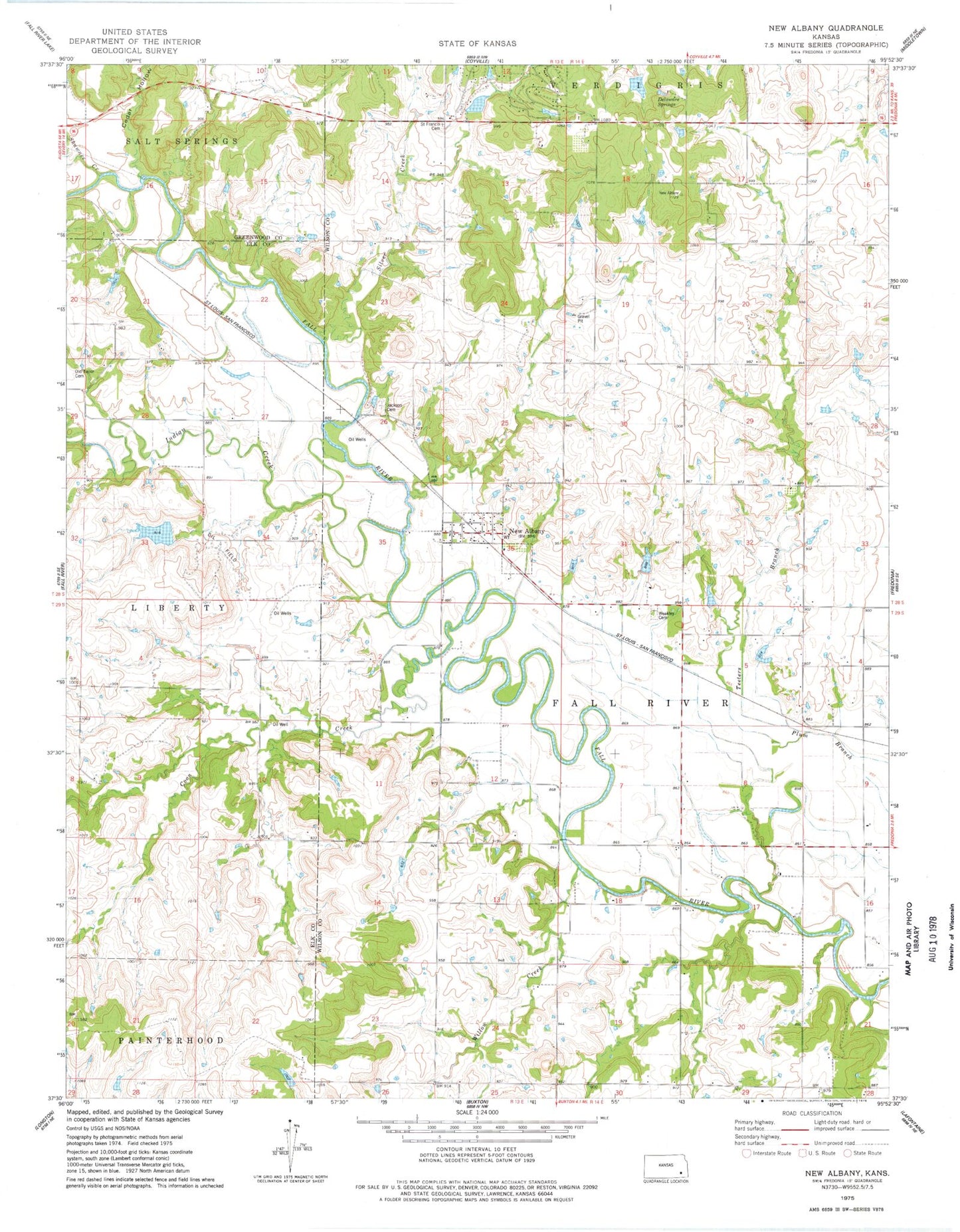 Classic USGS New Albany Kansas 7.5'x7.5' Topo Map Image