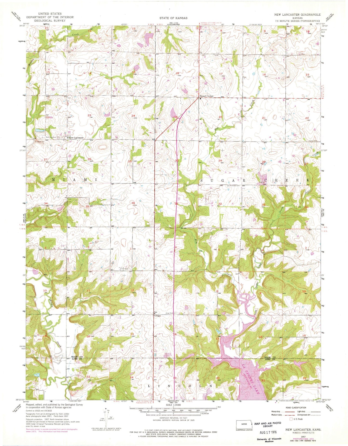 Classic USGS New Lancaster Kansas 7.5'x7.5' Topo Map Image