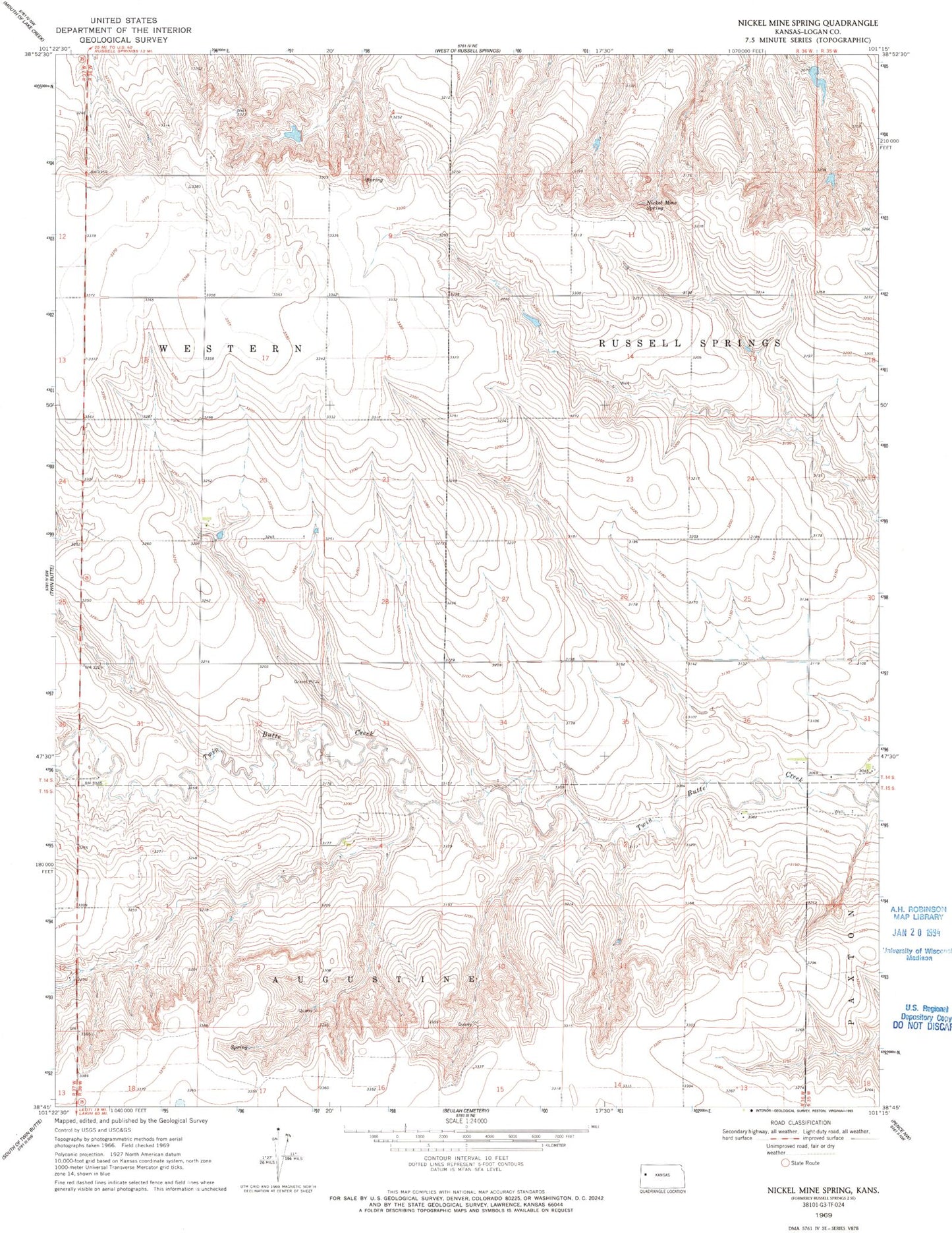 Classic USGS Nickel Mine Spring Kansas 7.5'x7.5' Topo Map Image