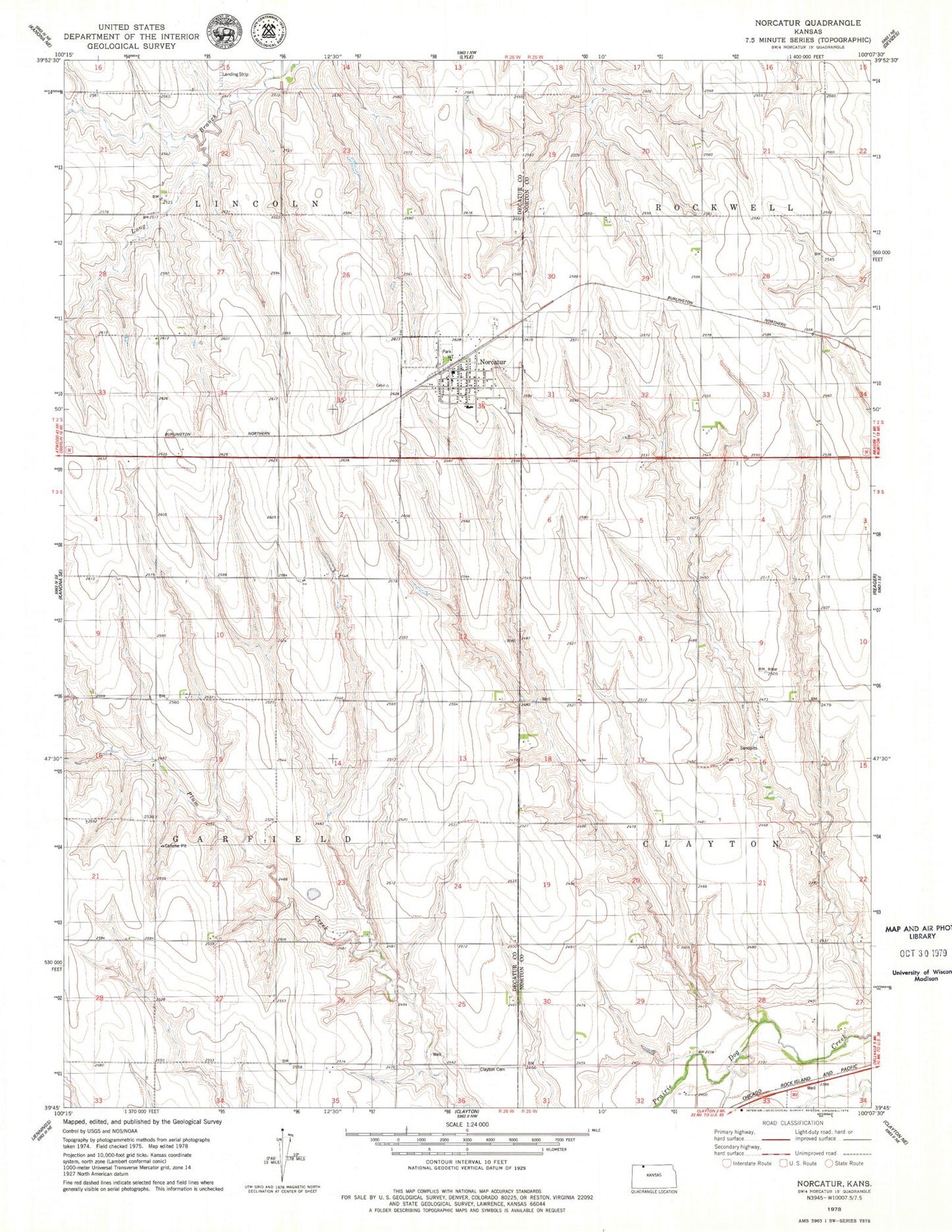 Classic USGS Norcatur Kansas 7.5'x7.5' Topo Map Image