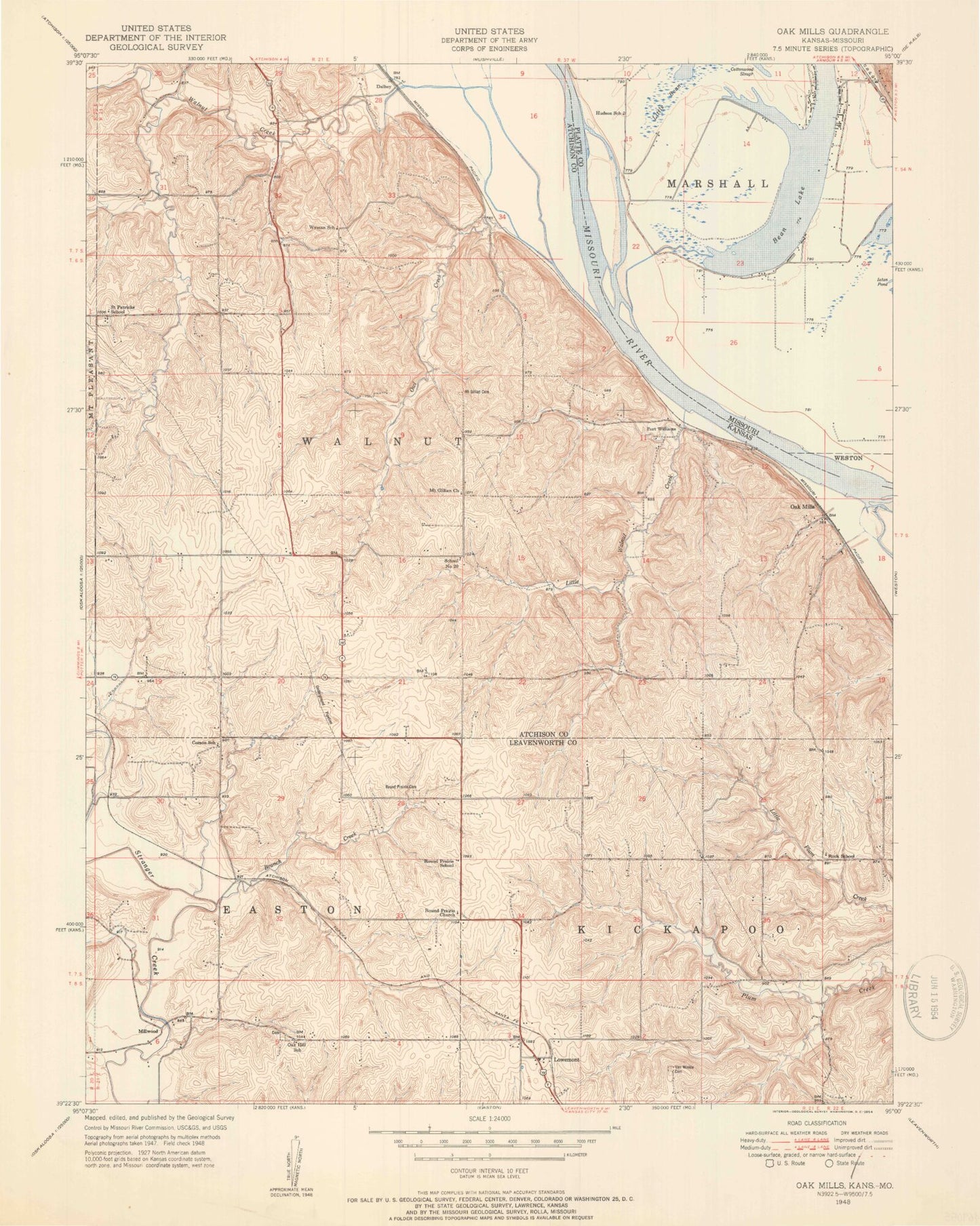 Classic USGS Oak Mills Kansas 7.5'x7.5' Topo Map Image