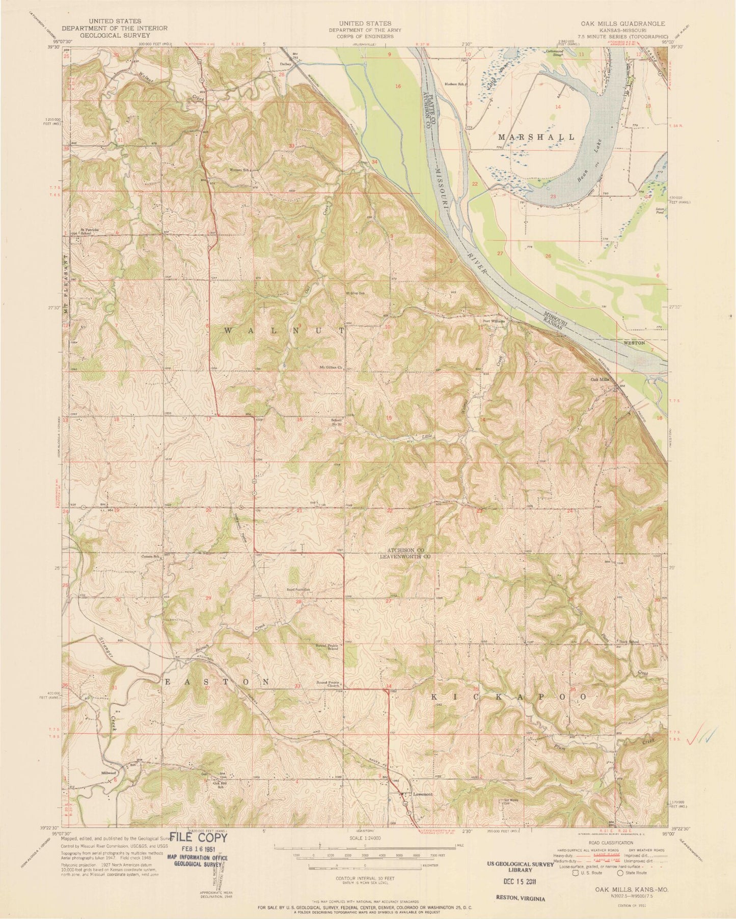 Classic USGS Oak Mills Kansas 7.5'x7.5' Topo Map Image