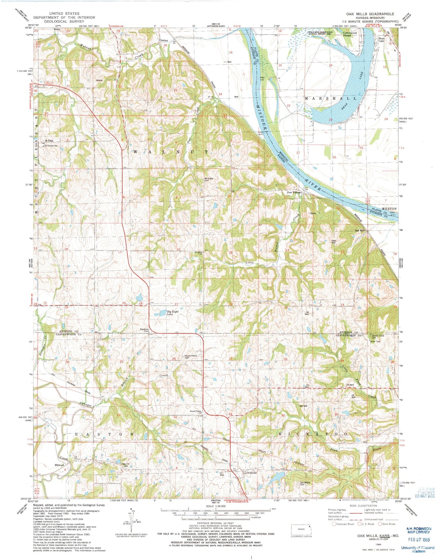 Classic USGS Oak Mills Kansas 7.5'x7.5' Topo Map Image