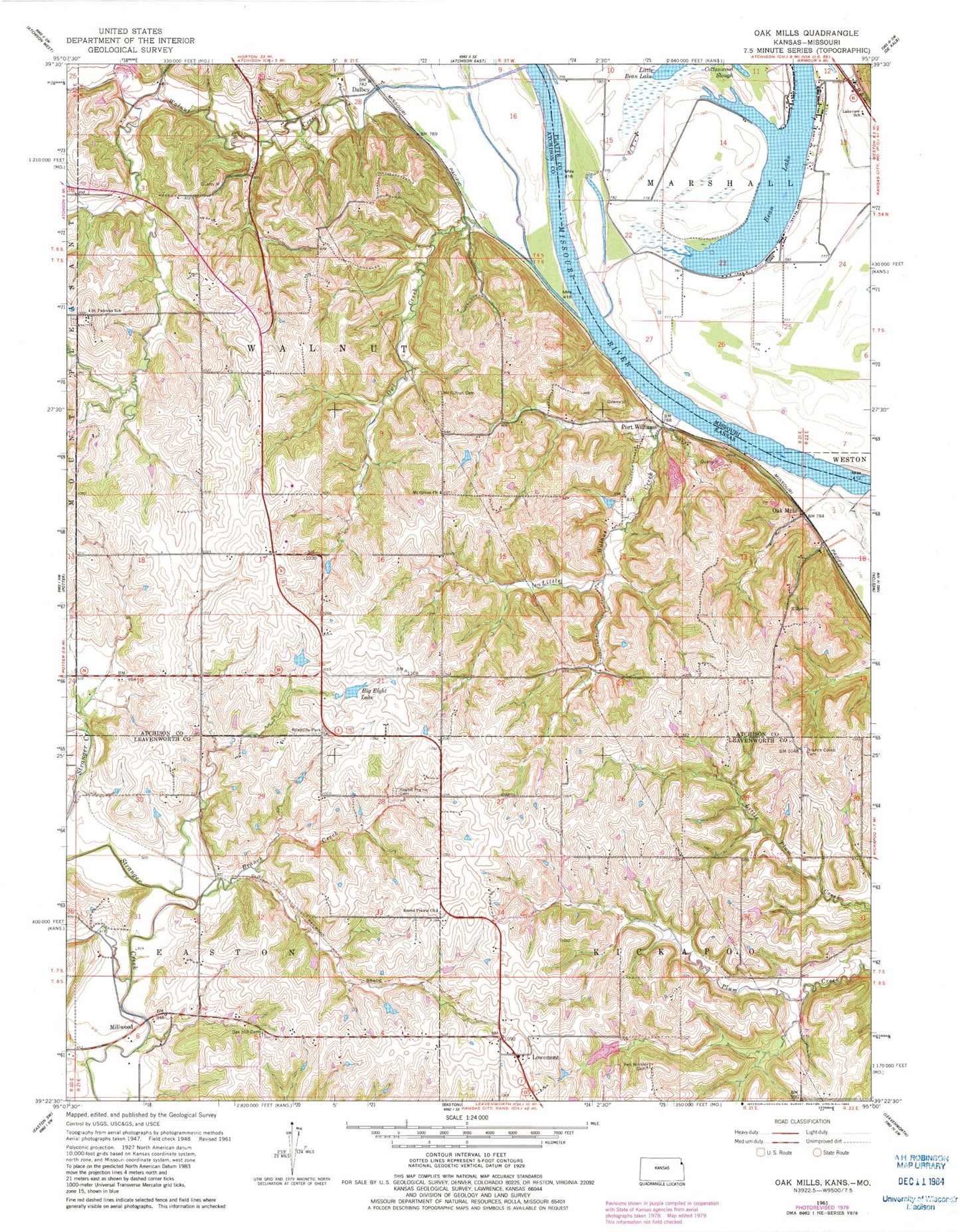 Classic USGS Oak Mills Kansas 7.5'x7.5' Topo Map Image