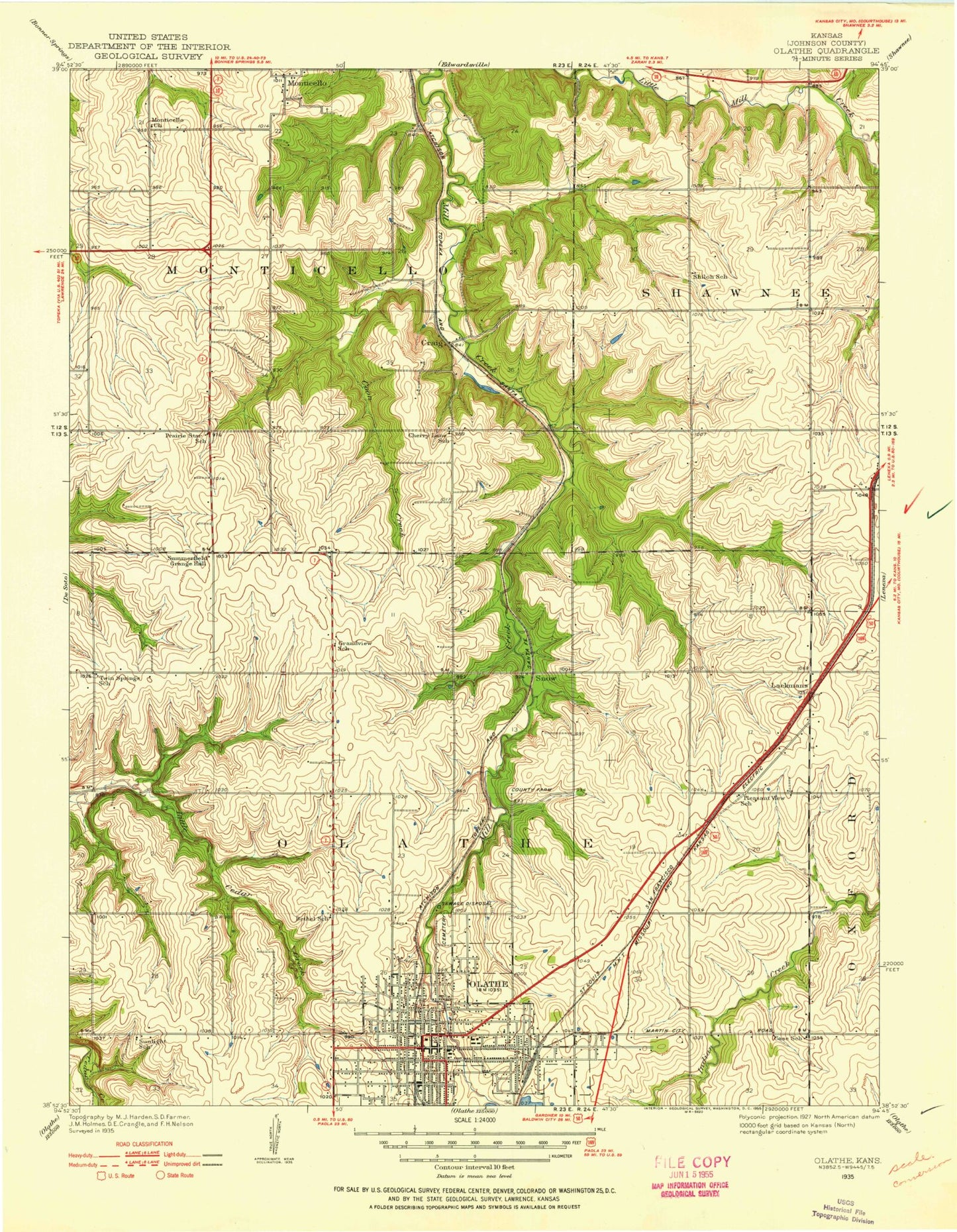 Classic USGS Olathe Kansas 7.5'x7.5' Topo Map Image