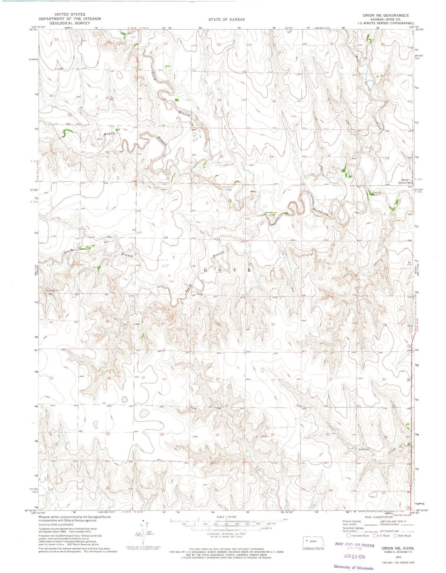 Classic USGS Orion NE Kansas 7.5'x7.5' Topo Map Image