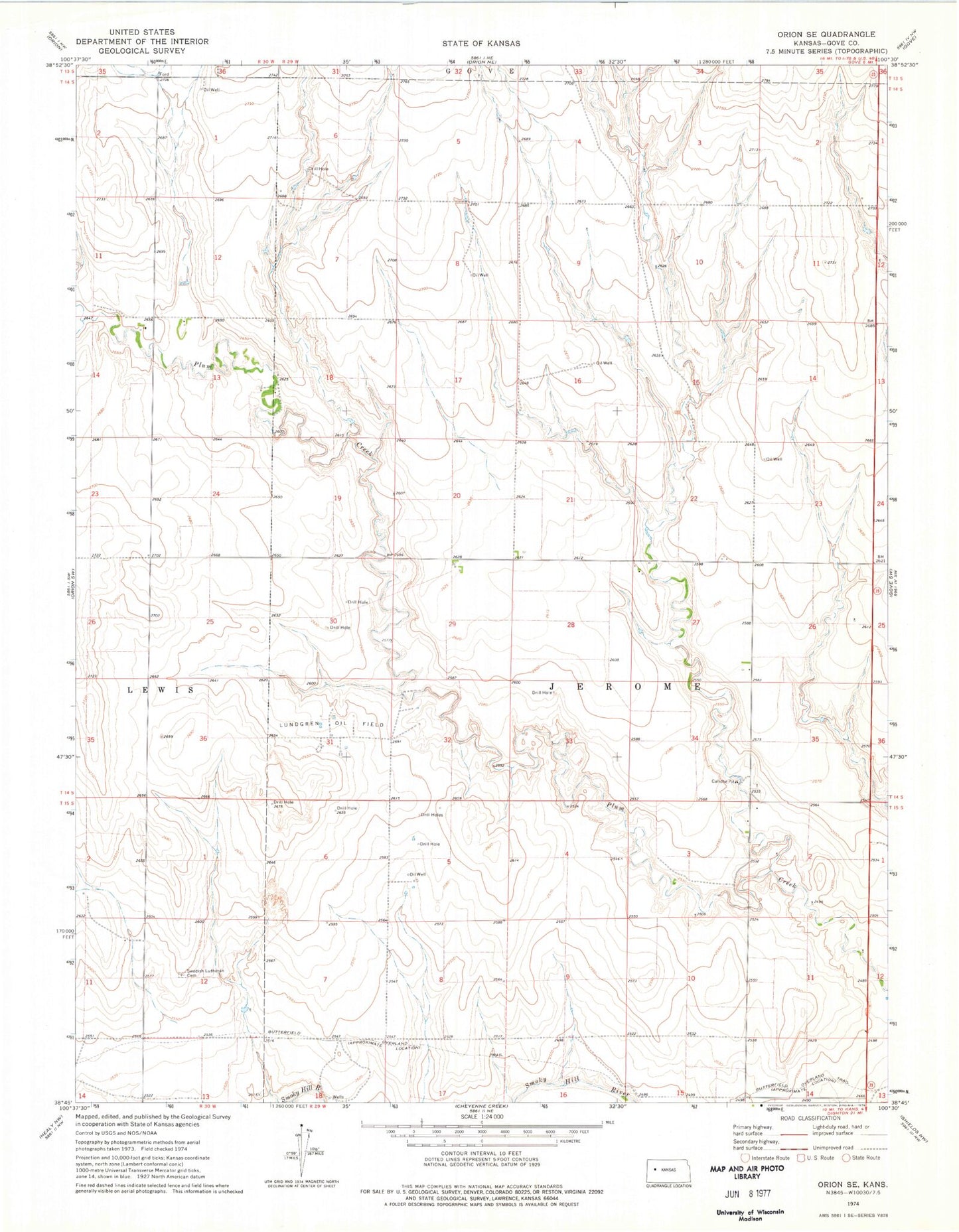 Classic USGS Orion SE Kansas 7.5'x7.5' Topo Map Image
