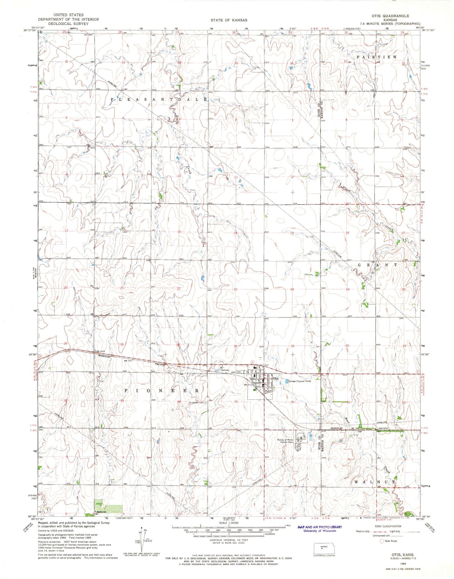Classic USGS Otis Kansas 7.5'x7.5' Topo Map Image