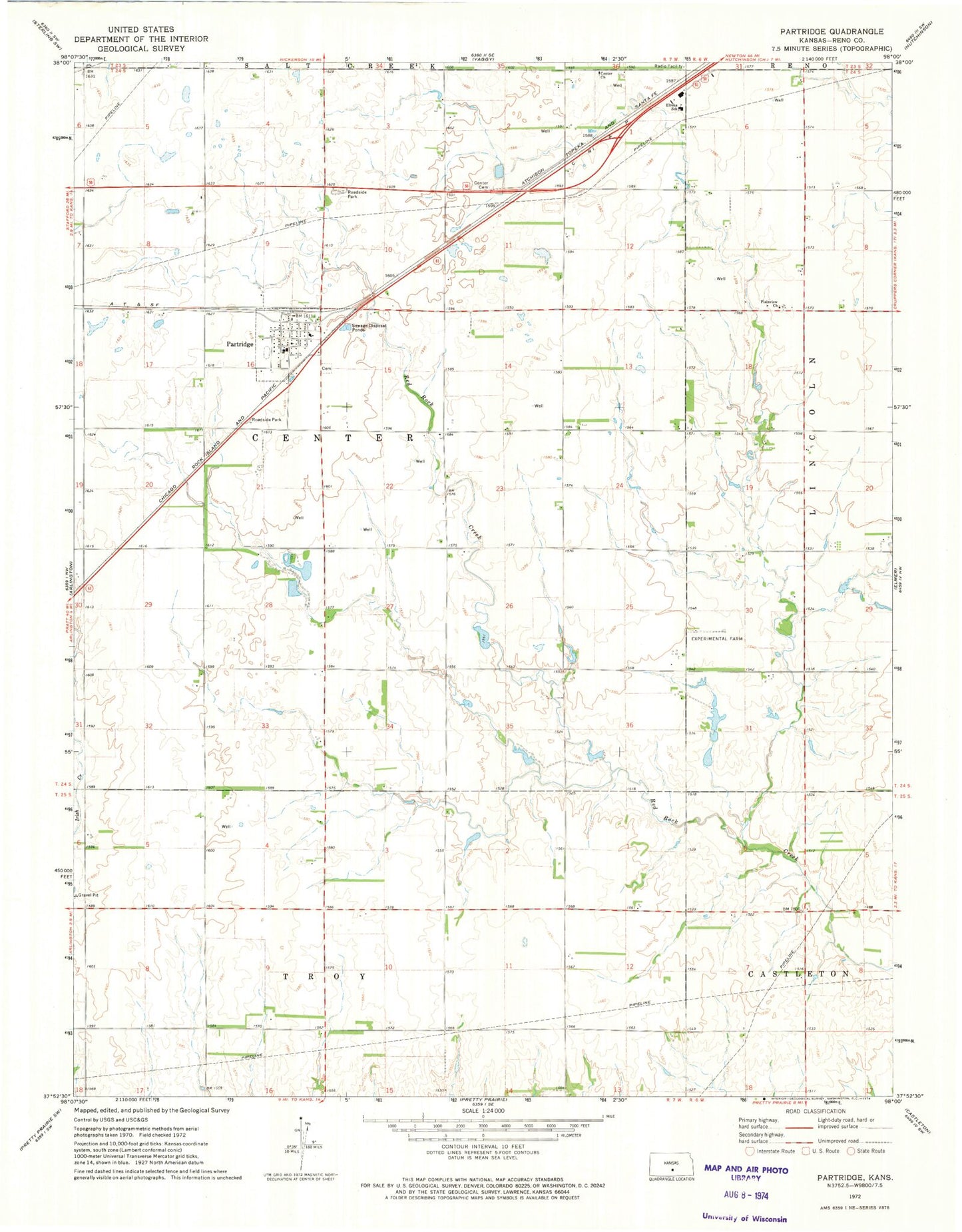 Classic USGS Partridge Kansas 7.5'x7.5' Topo Map Image