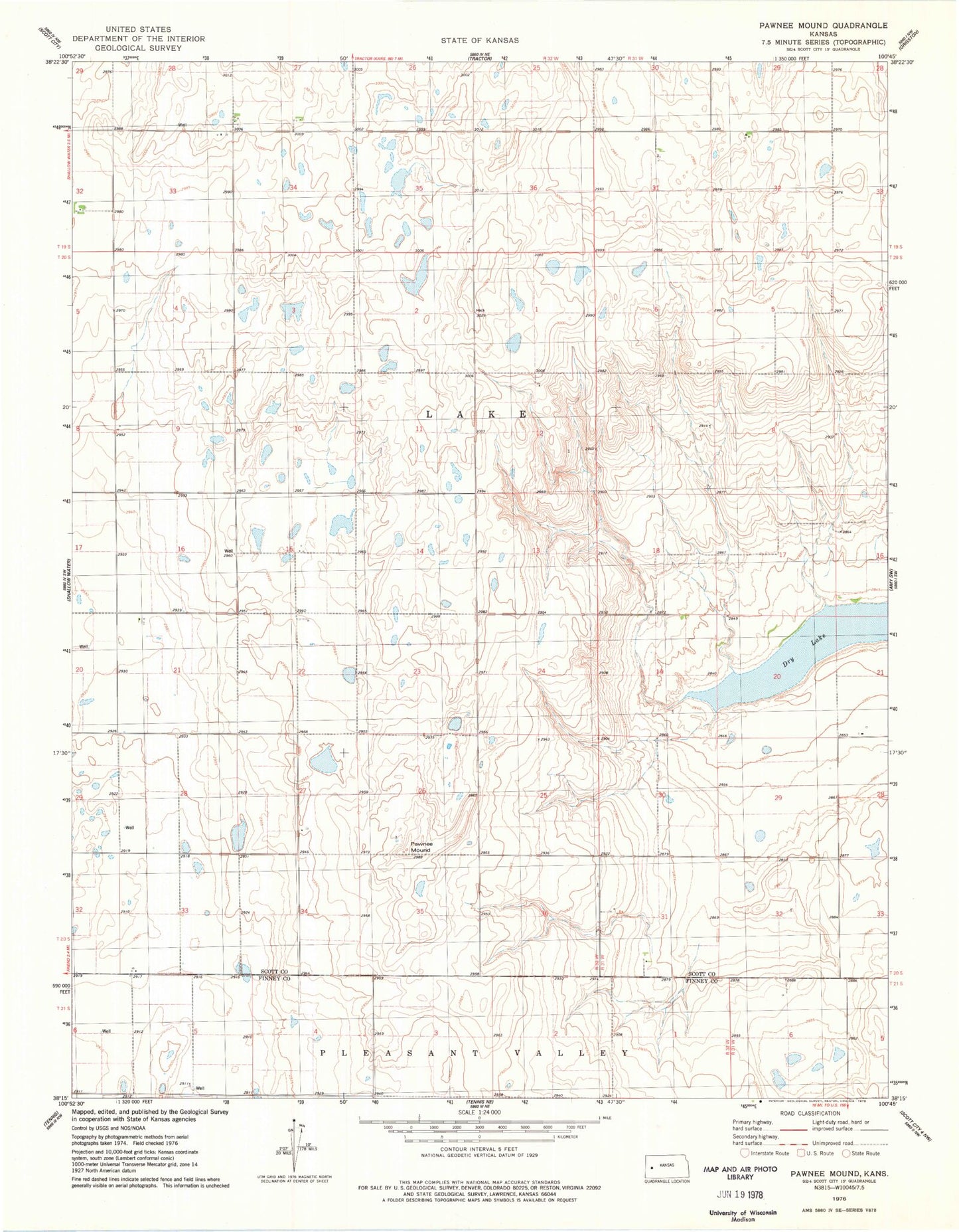 Classic USGS Pawnee Mound Kansas 7.5'x7.5' Topo Map Image