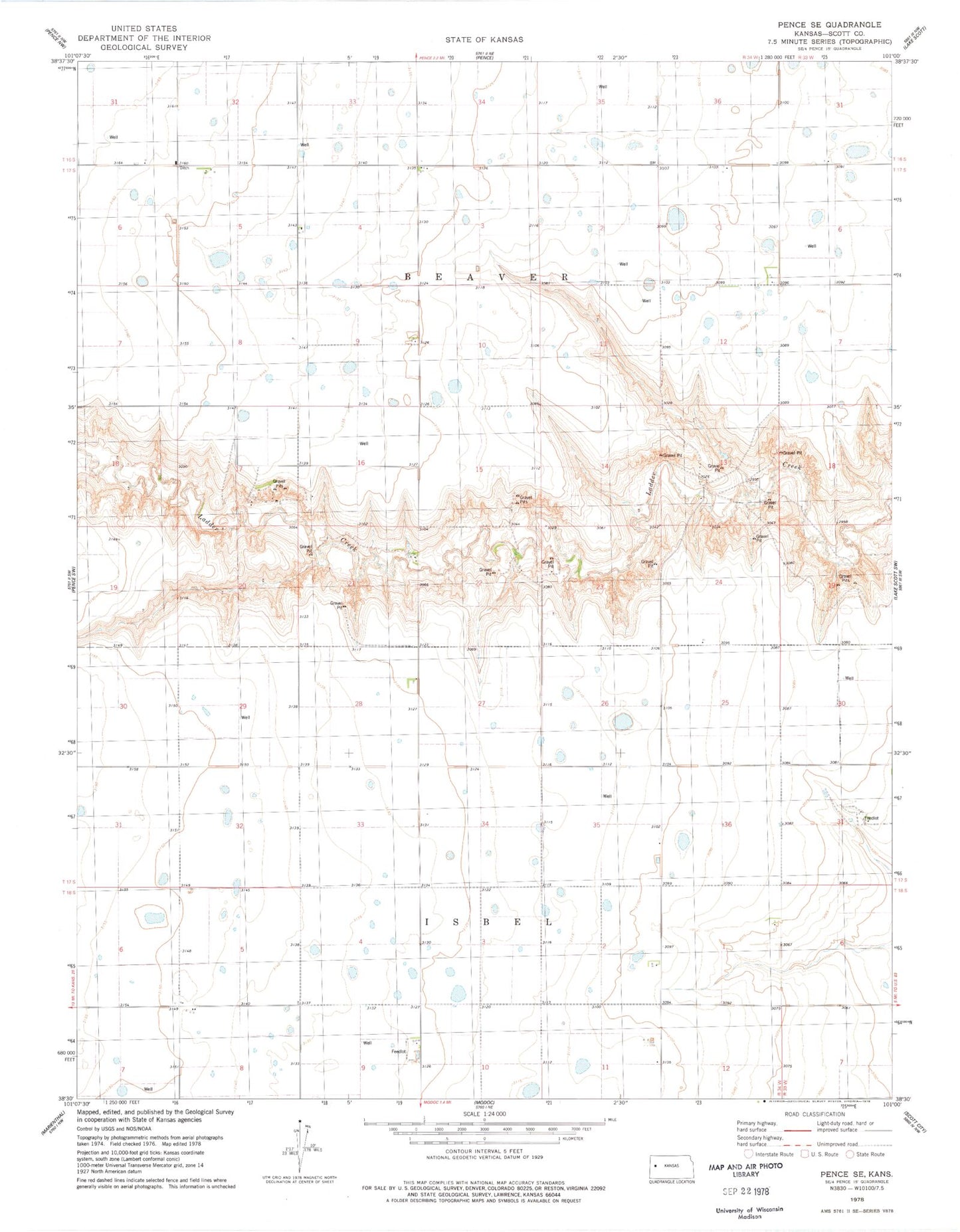 Classic USGS Pence SE Kansas 7.5'x7.5' Topo Map Image