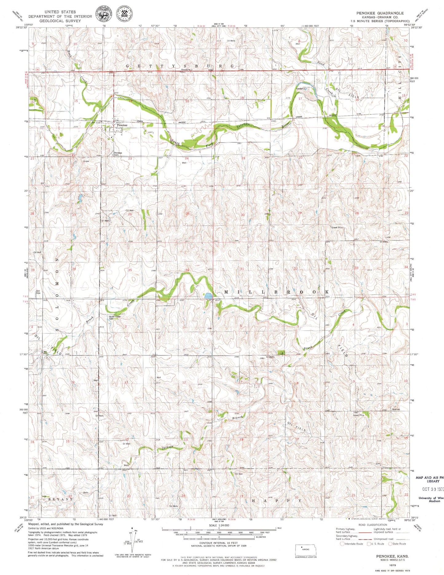 Classic USGS Penokee Kansas 7.5'x7.5' Topo Map Image