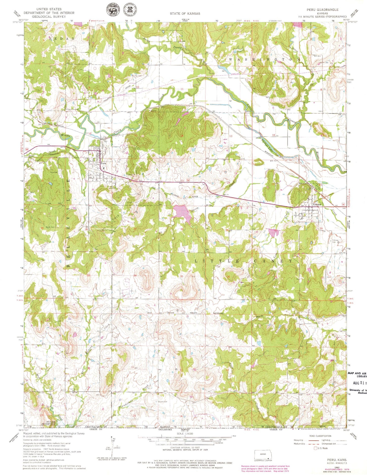 Classic USGS Peru Kansas 7.5'x7.5' Topo Map Image