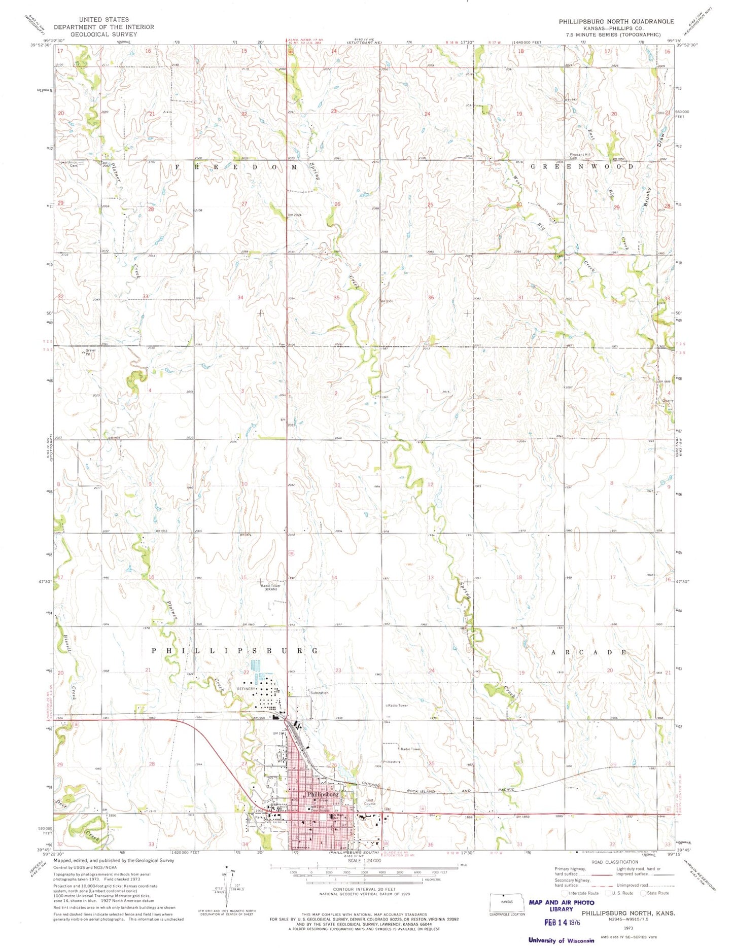 Classic USGS Phillipsburg North Kansas 7.5'x7.5' Topo Map Image