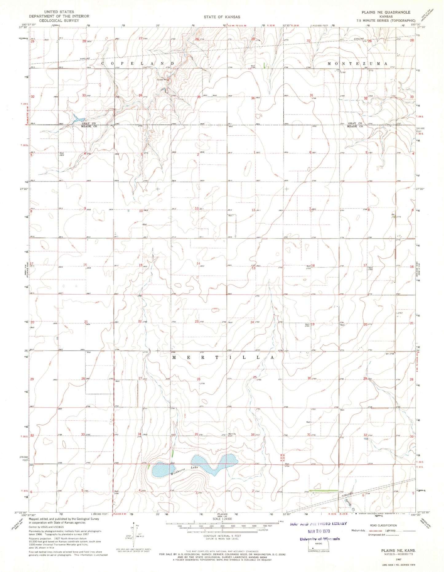 Classic USGS Plains NE Kansas 7.5'x7.5' Topo Map Image