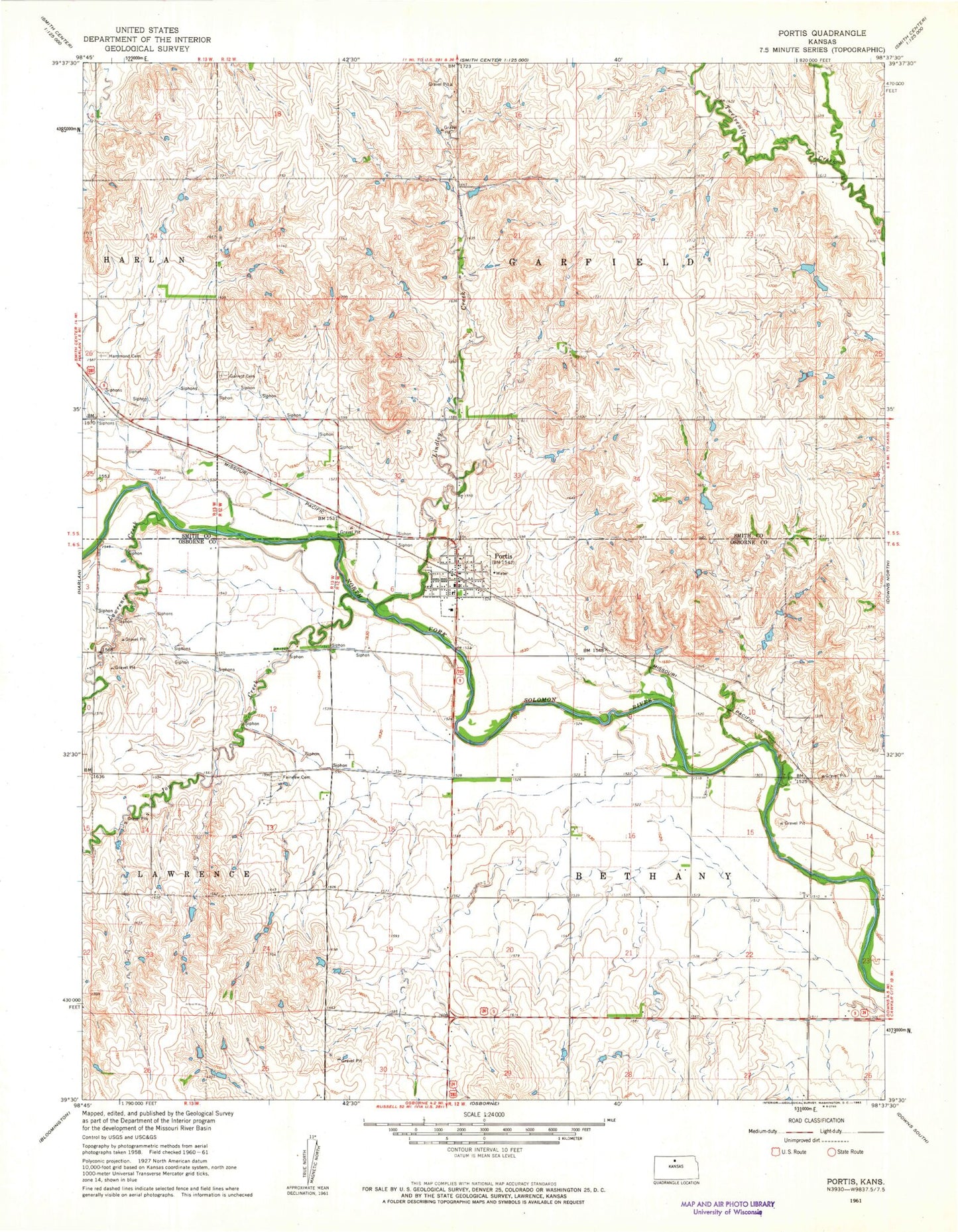 Classic USGS Portis Kansas 7.5'x7.5' Topo Map Image