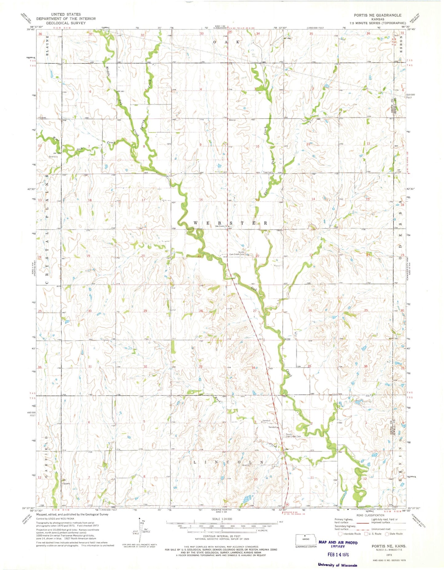 Classic USGS Portis NE Kansas 7.5'x7.5' Topo Map Image