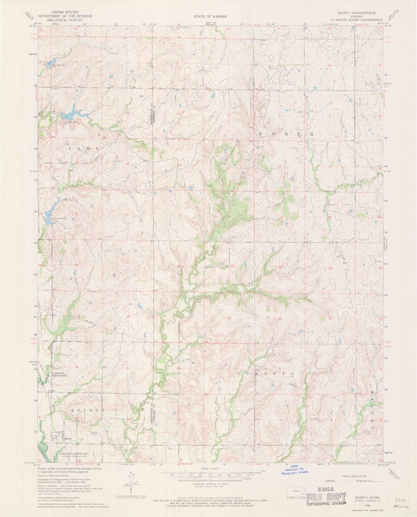 Classic USGS Quincy Kansas 7.5'x7.5' Topo Map Image