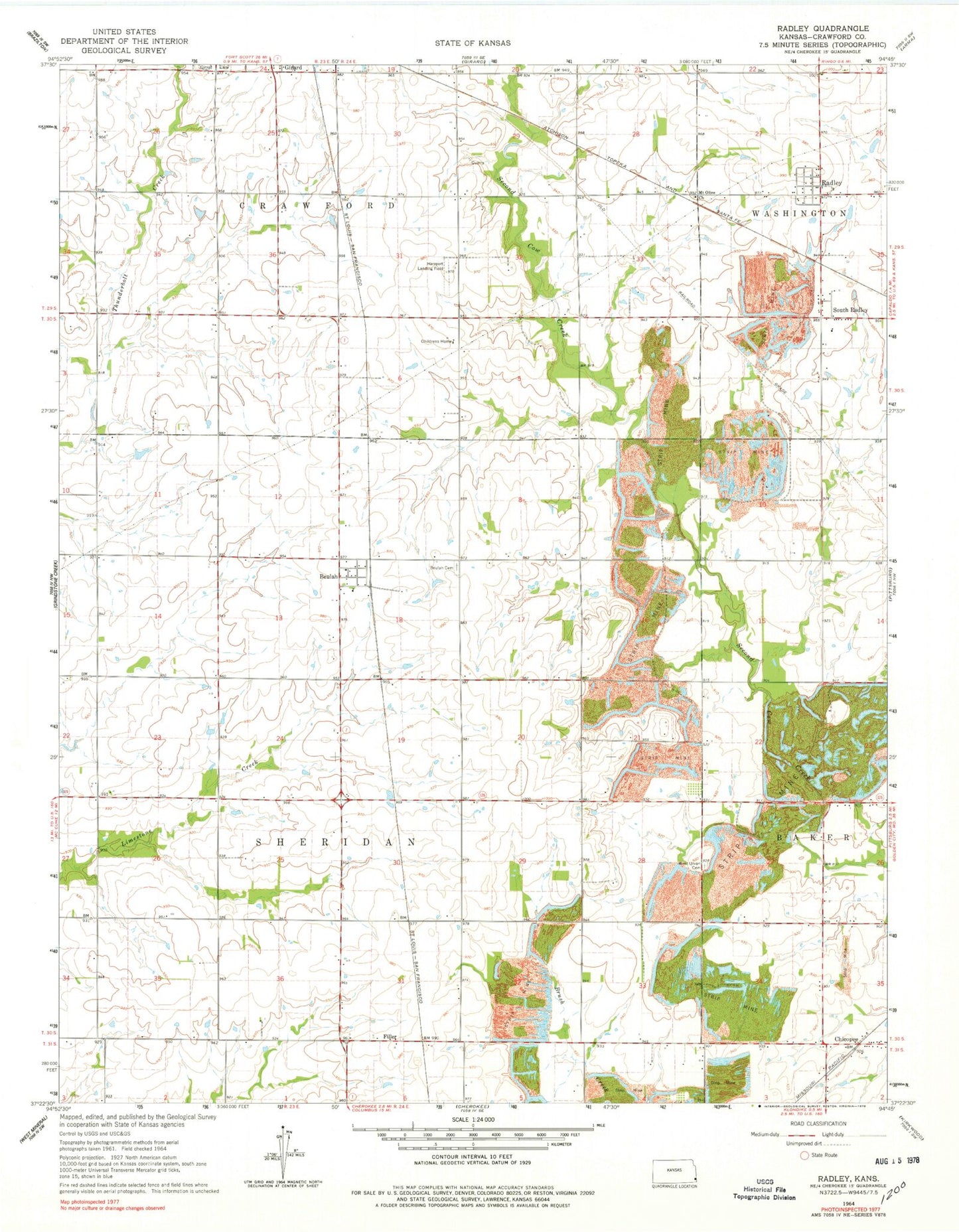 Classic USGS Radley Kansas 7.5'x7.5' Topo Map Image