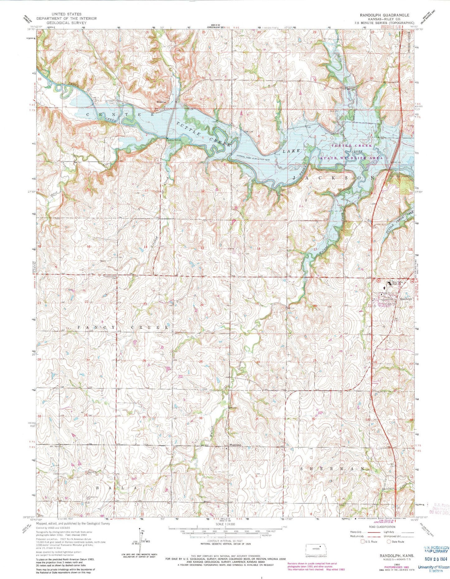 Classic USGS Randolph Kansas 7.5'x7.5' Topo Map Image