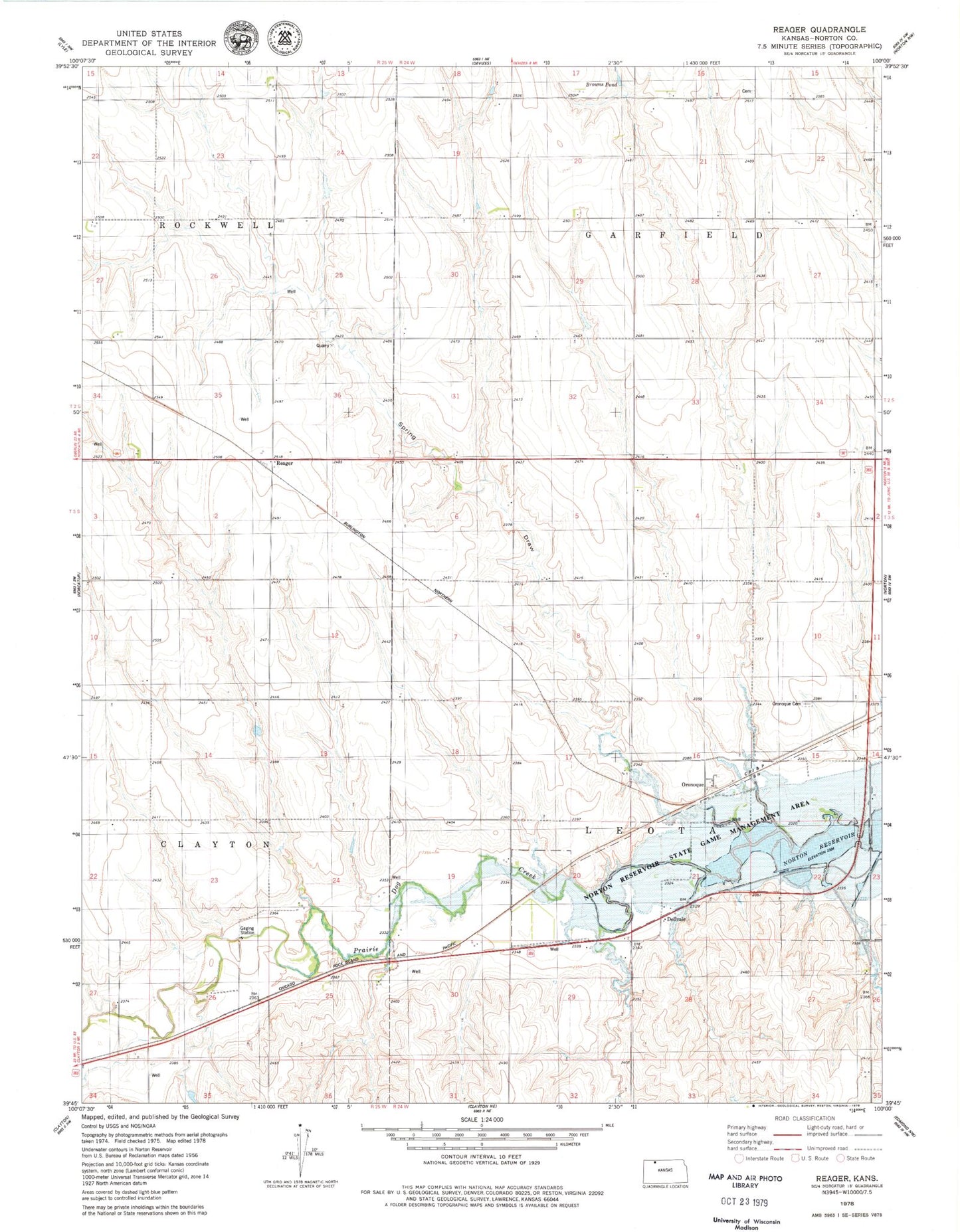 Classic USGS Reager Kansas 7.5'x7.5' Topo Map Image