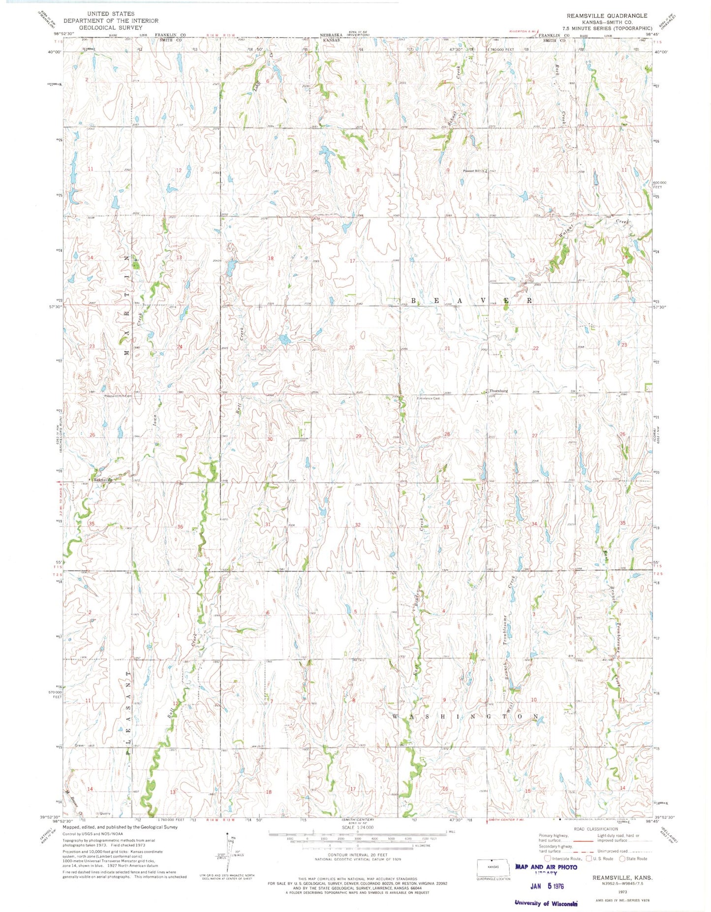 Classic USGS Reamsville Kansas 7.5'x7.5' Topo Map Image