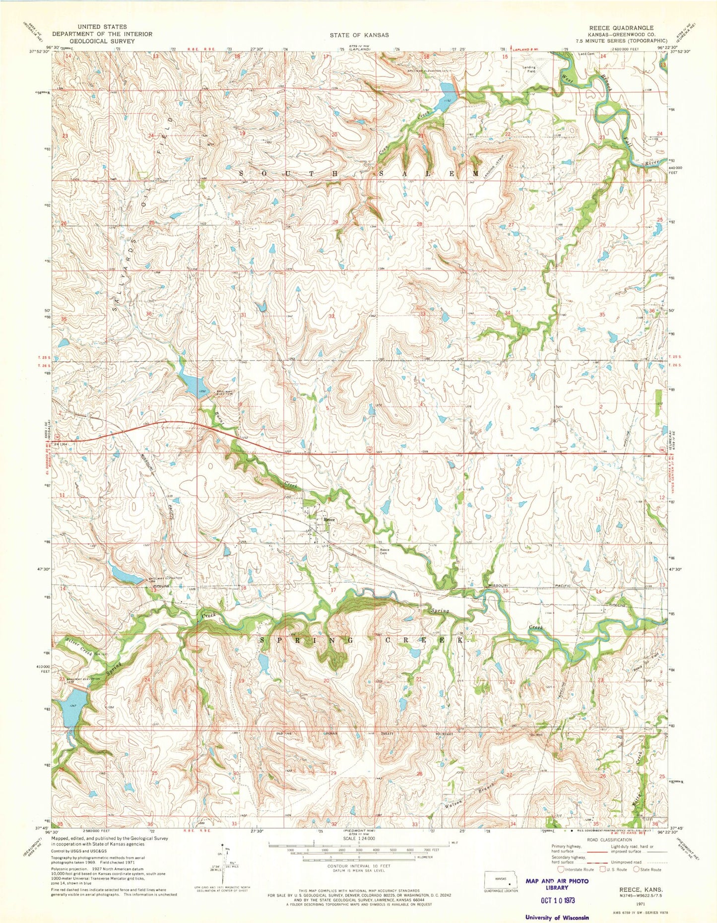 Classic USGS Reece Kansas 7.5'x7.5' Topo Map Image