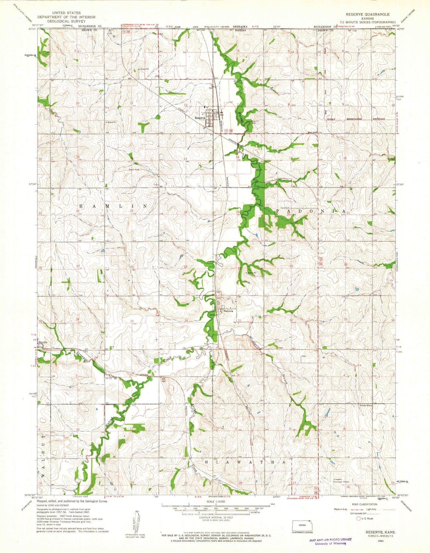 Classic USGS Reserve Kansas 7.5'x7.5' Topo Map Image