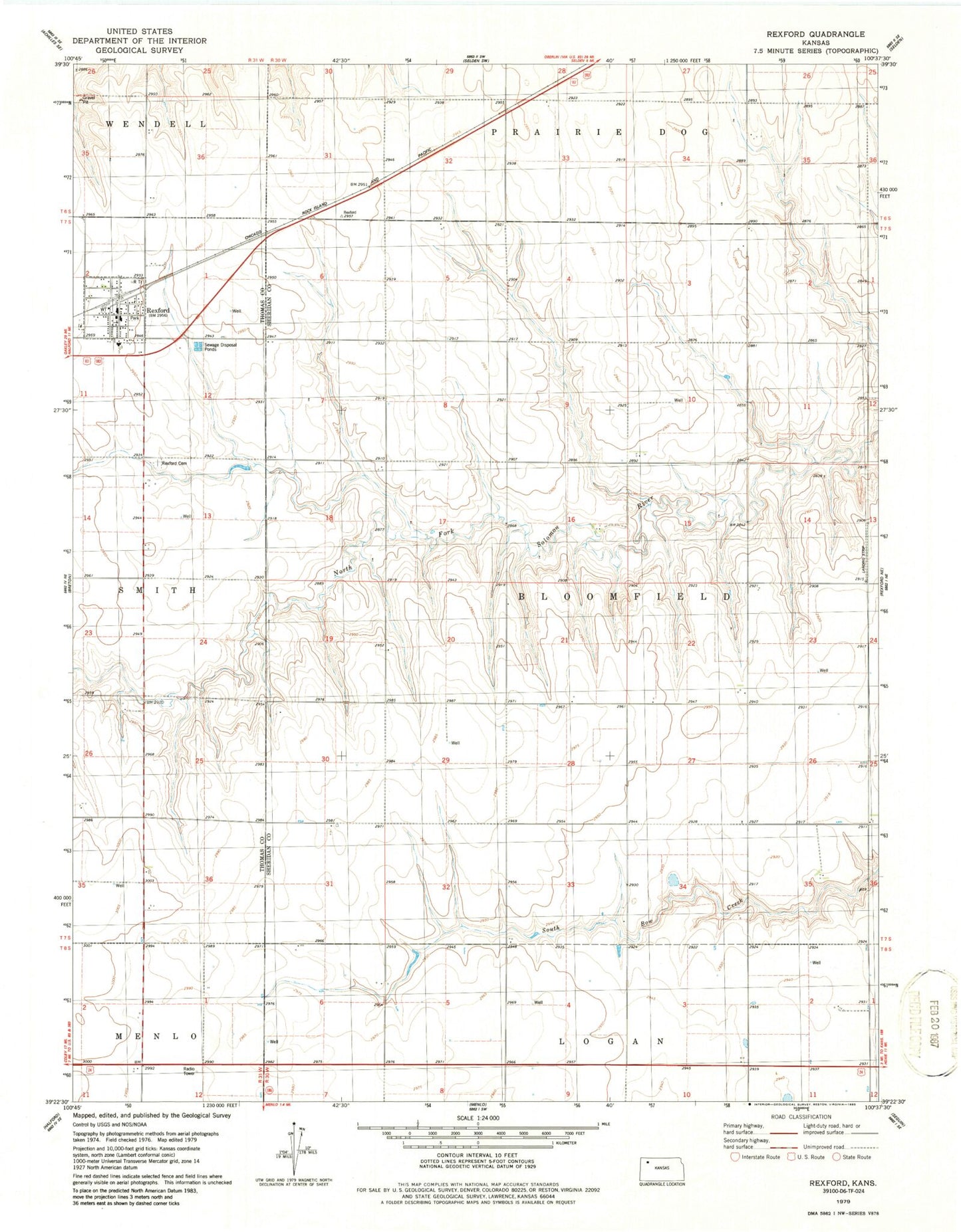 Classic USGS Rexford Kansas 7.5'x7.5' Topo Map Image