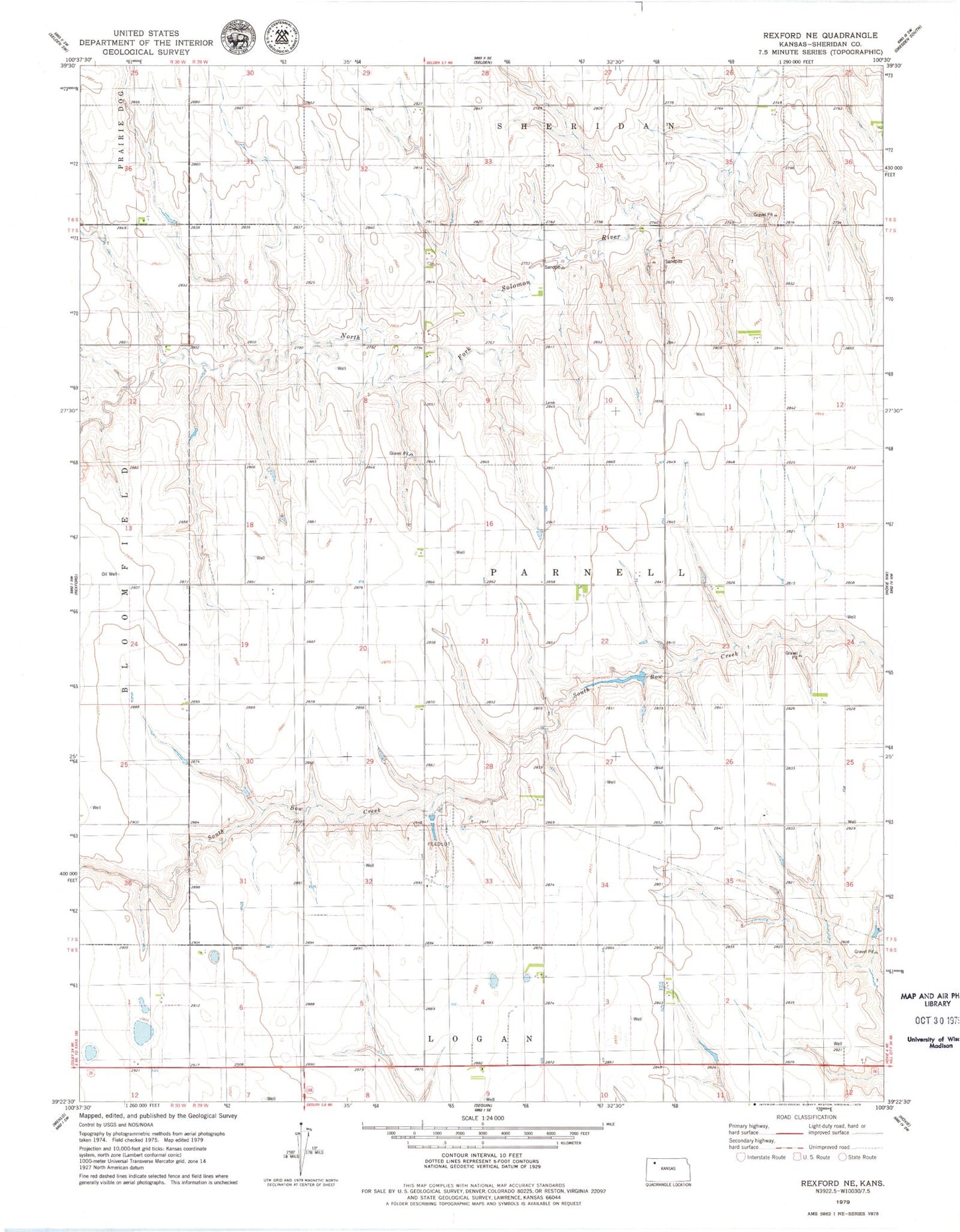 Classic USGS Rexford NE Kansas 7.5'x7.5' Topo Map Image