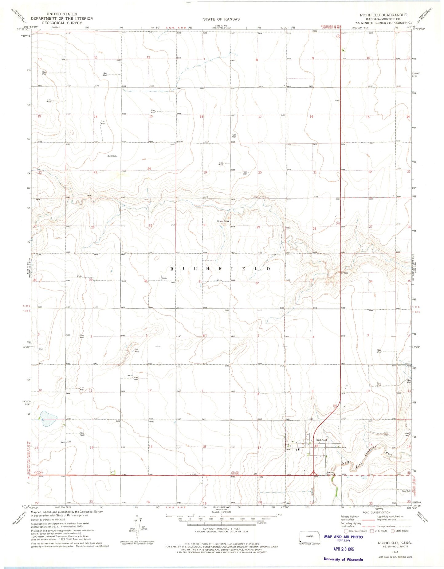 Classic USGS Richfield Kansas 7.5'x7.5' Topo Map Image