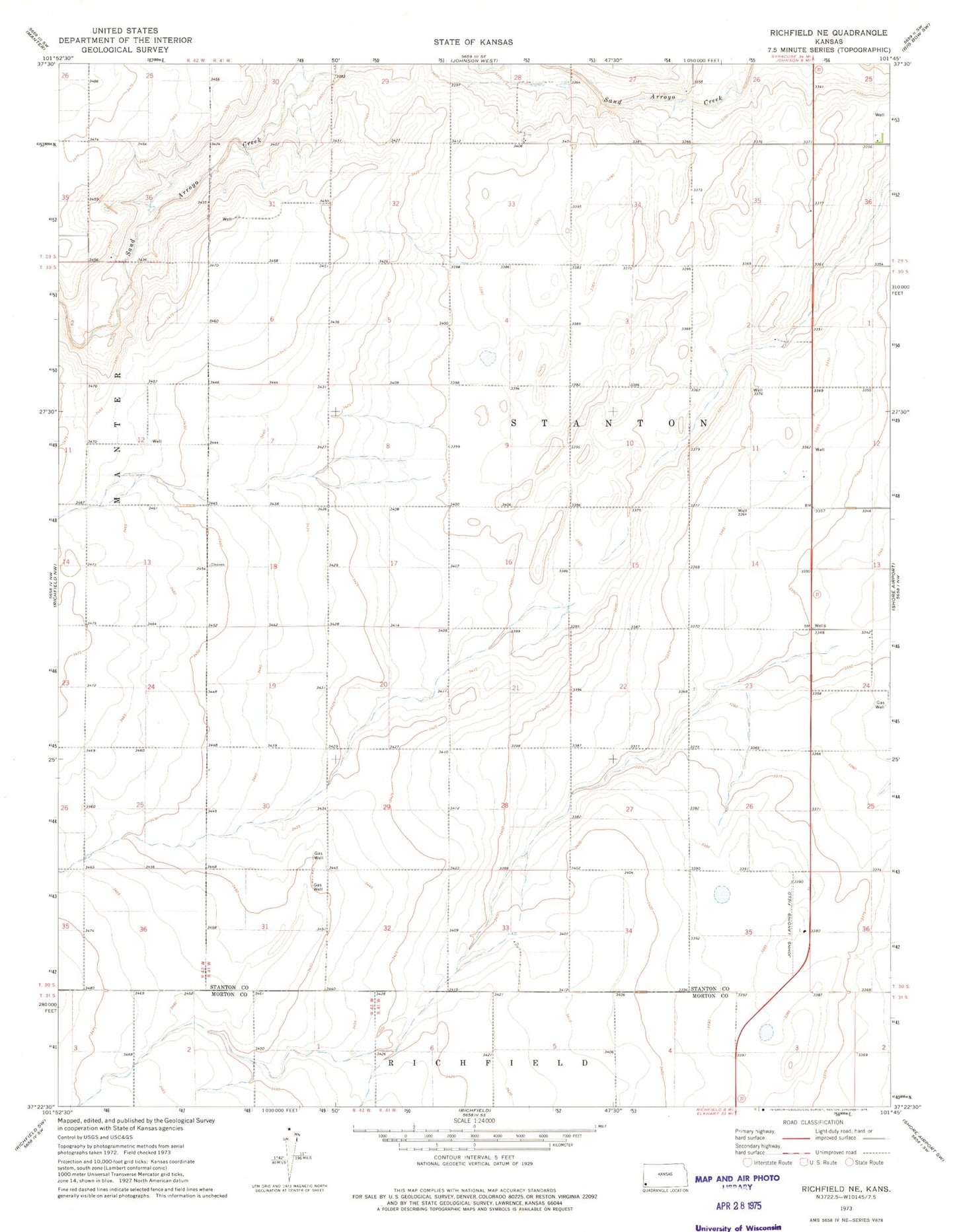 Classic USGS Richfield NE Kansas 7.5'x7.5' Topo Map Image
