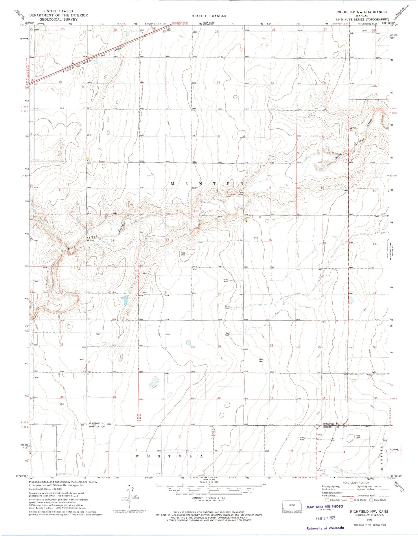 Classic USGS Richfield NW Kansas 7.5'x7.5' Topo Map Image
