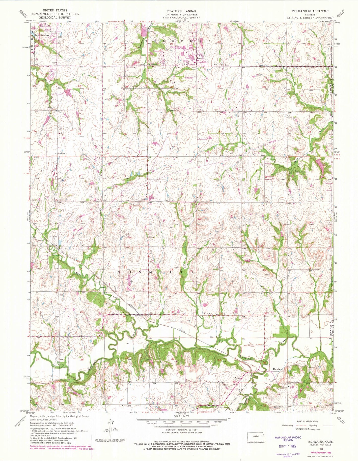 Classic USGS Richland Kansas 7.5'x7.5' Topo Map Image