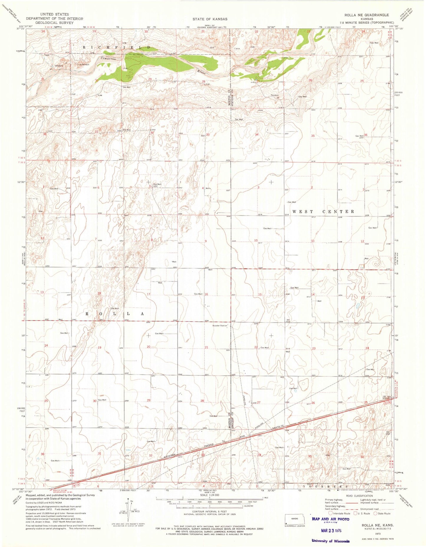 Classic USGS Rolla NE Kansas 7.5'x7.5' Topo Map Image