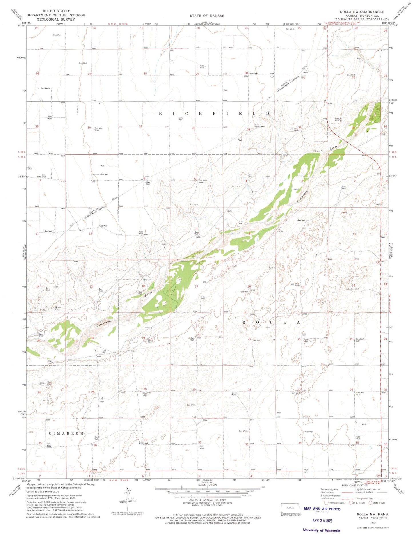 Classic USGS Rolla NW Kansas 7.5'x7.5' Topo Map Image
