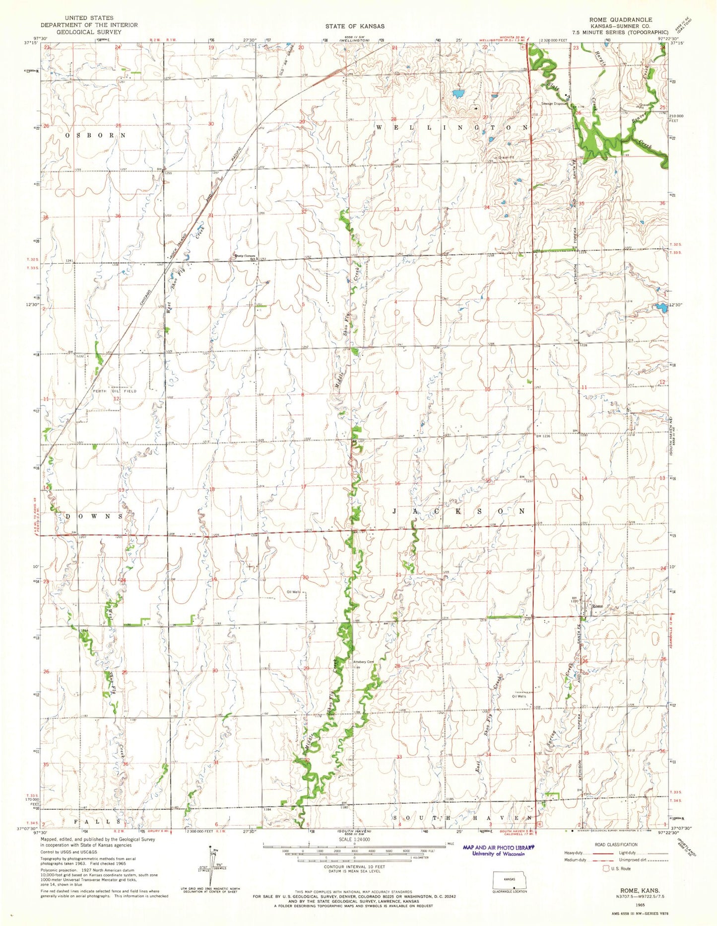 Classic USGS Rome Kansas 7.5'x7.5' Topo Map Image