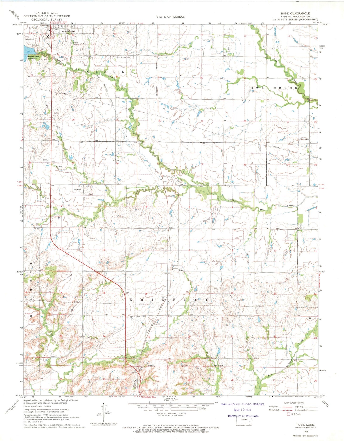 Classic USGS Rose Kansas 7.5'x7.5' Topo Map Image
