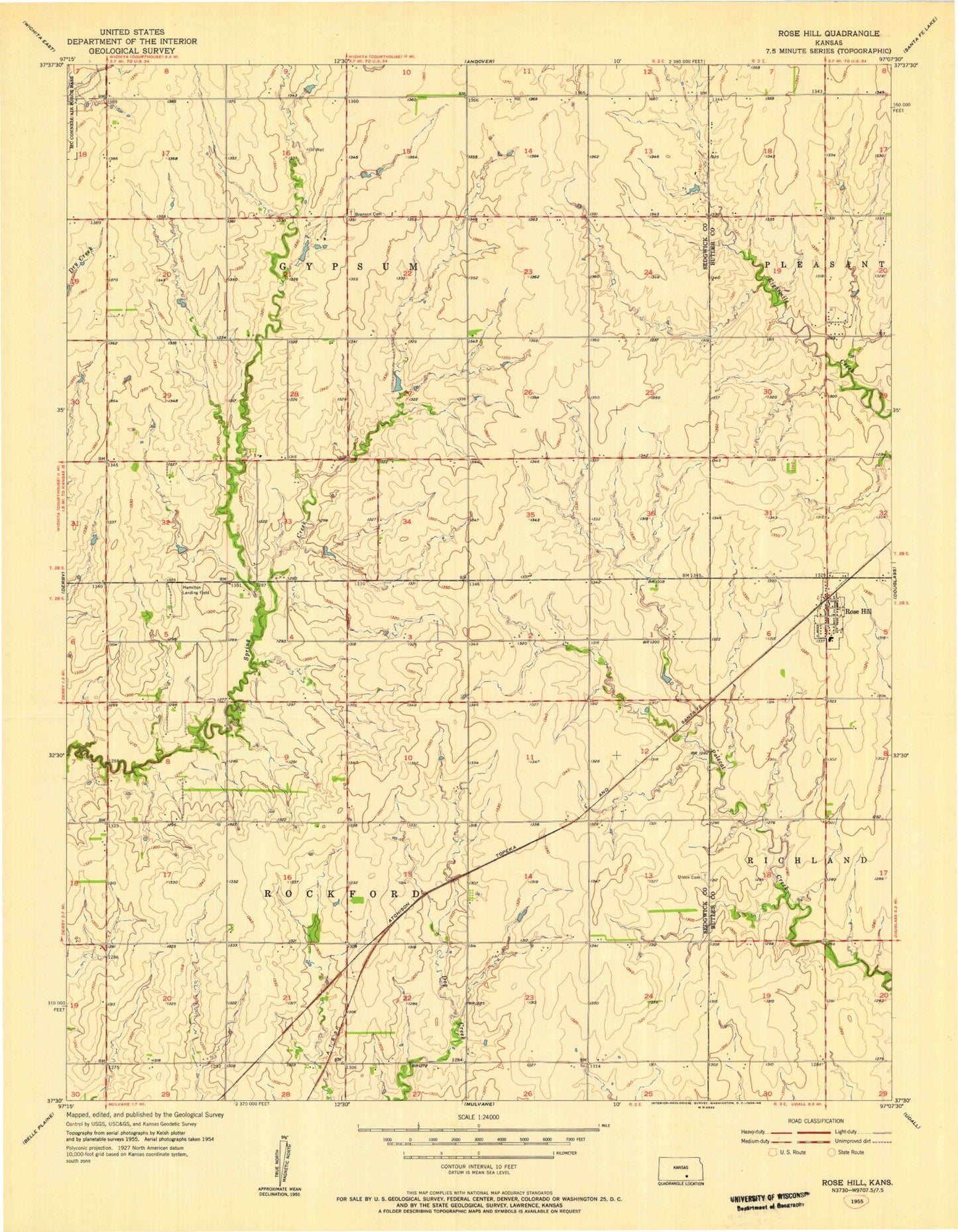 Classic USGS Rose Hill Kansas 7.5'x7.5' Topo Map Image