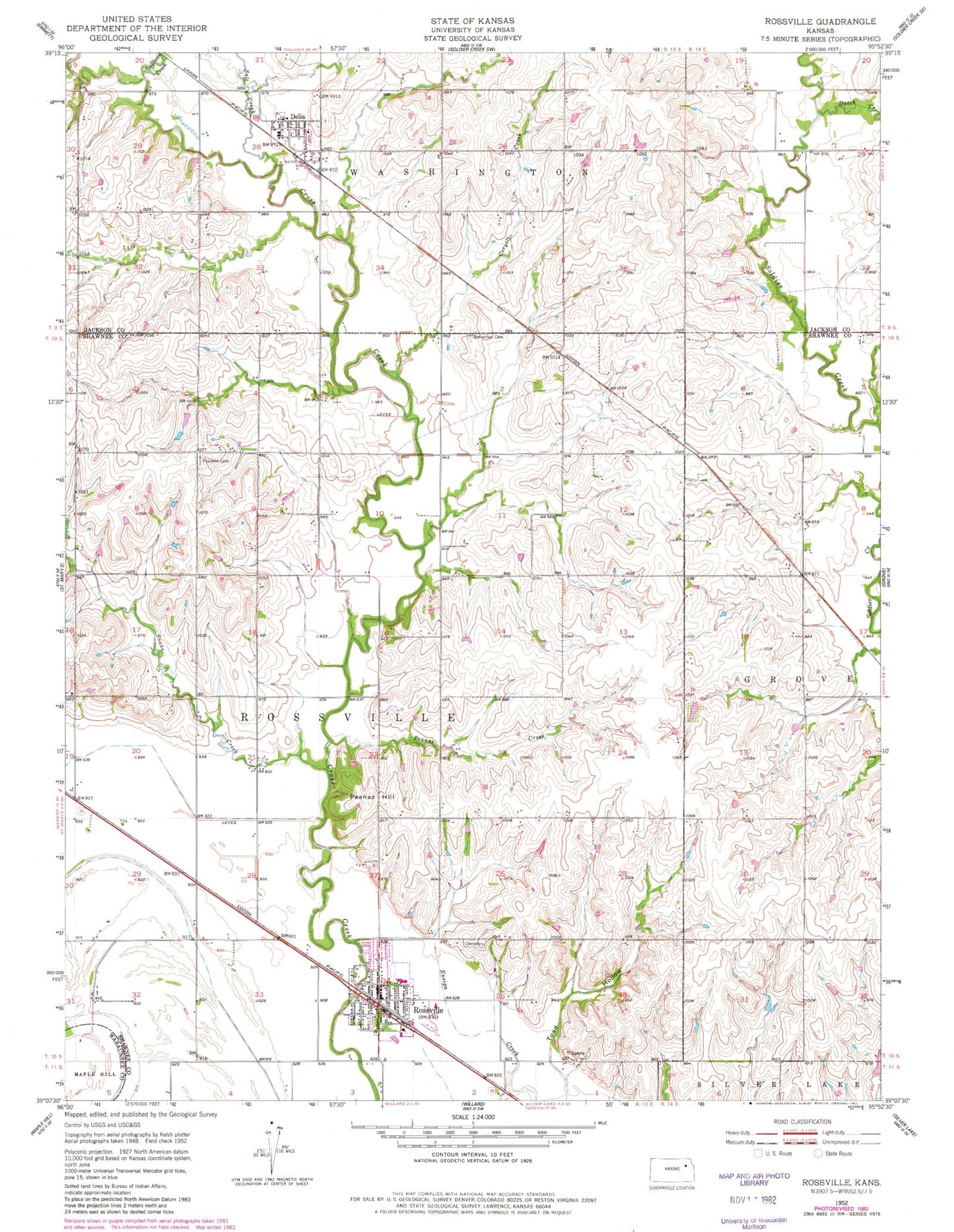 Classic USGS Rossville Kansas 7.5'x7.5' Topo Map Image