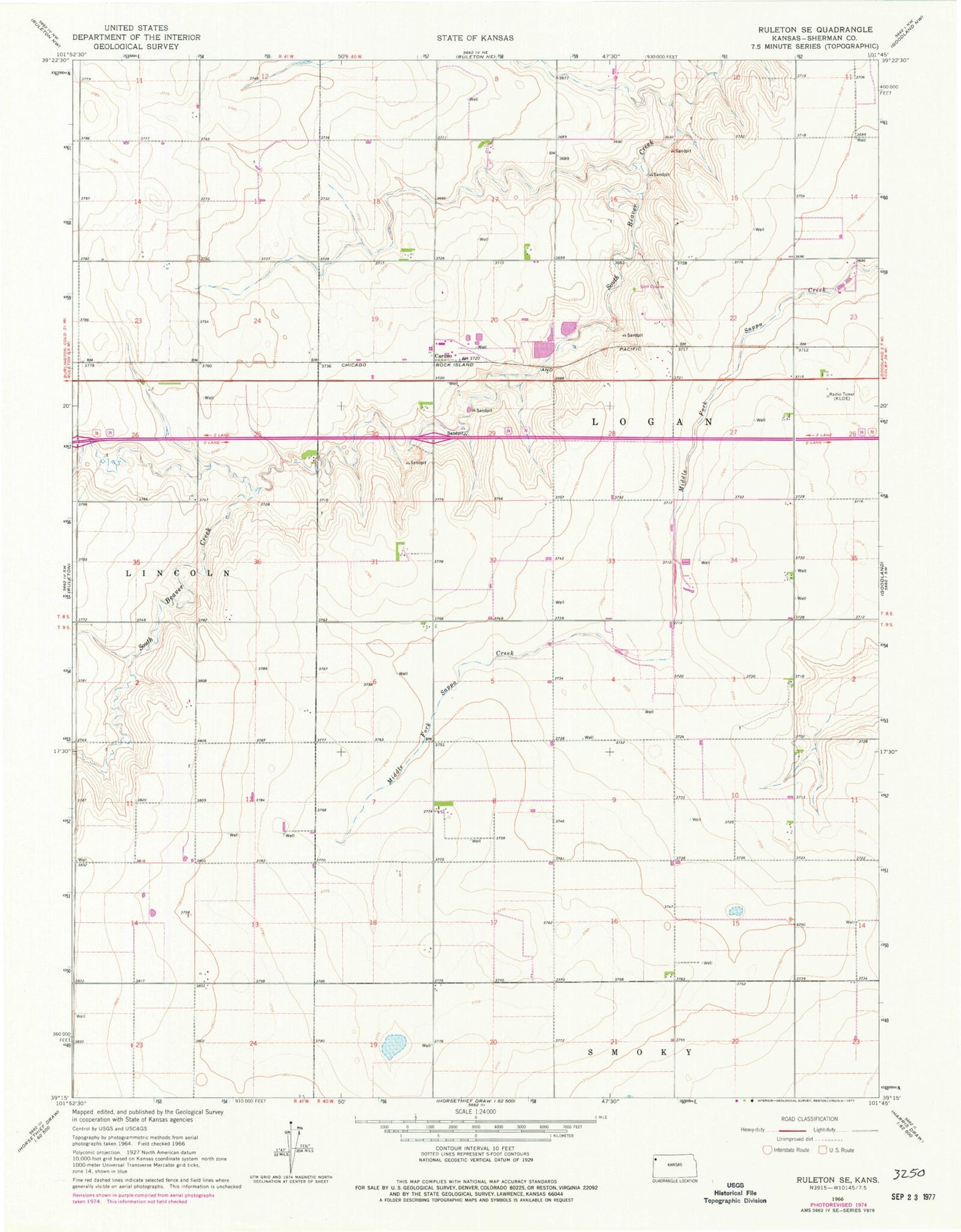 Classic USGS Ruleton SE Kansas 7.5'x7.5' Topo Map Image